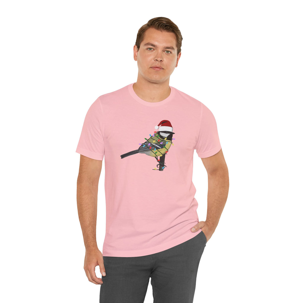 Chickadee with Fairy Lights Christmas Bird T-Shirt