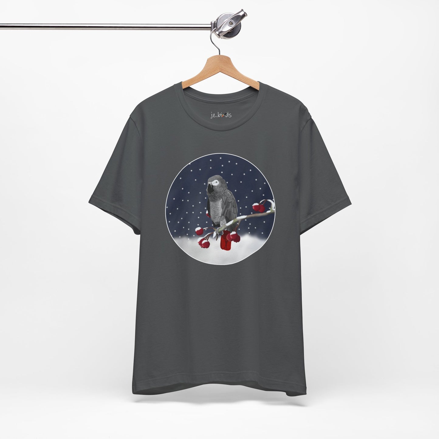 Grey Parrot on a Winter Branch Birdwatcher Christmas Bird T-Shirt