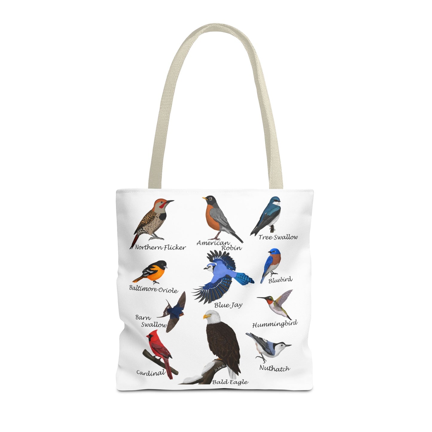 Backyard Birds Tote Bag 16"x16" Blue Jay Cardinal Bluebird Hummingbird for Bird Lovers