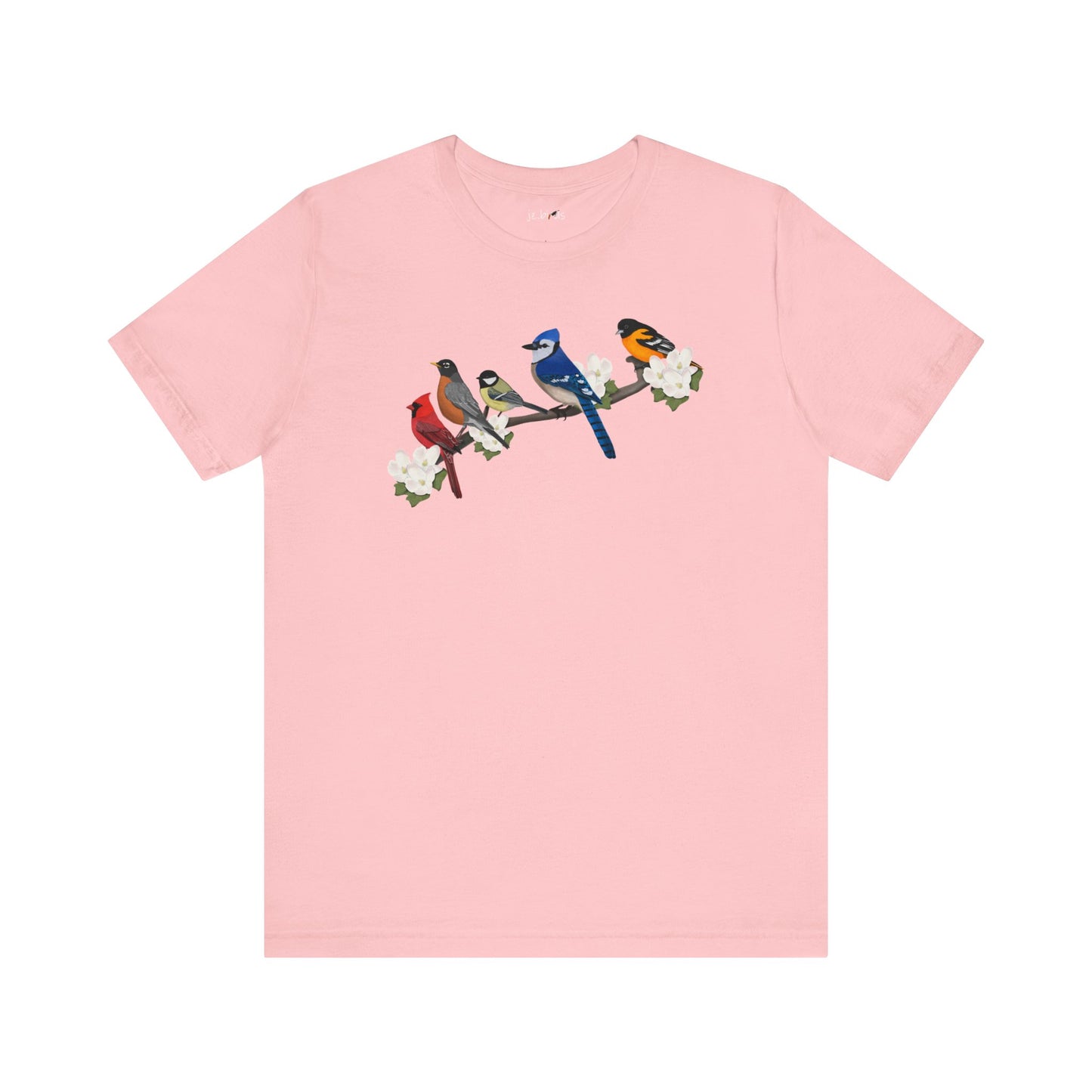 Blue Jay Cardinal Oriole Chickadee Robin on a Branch Garden Birds T-Shirt