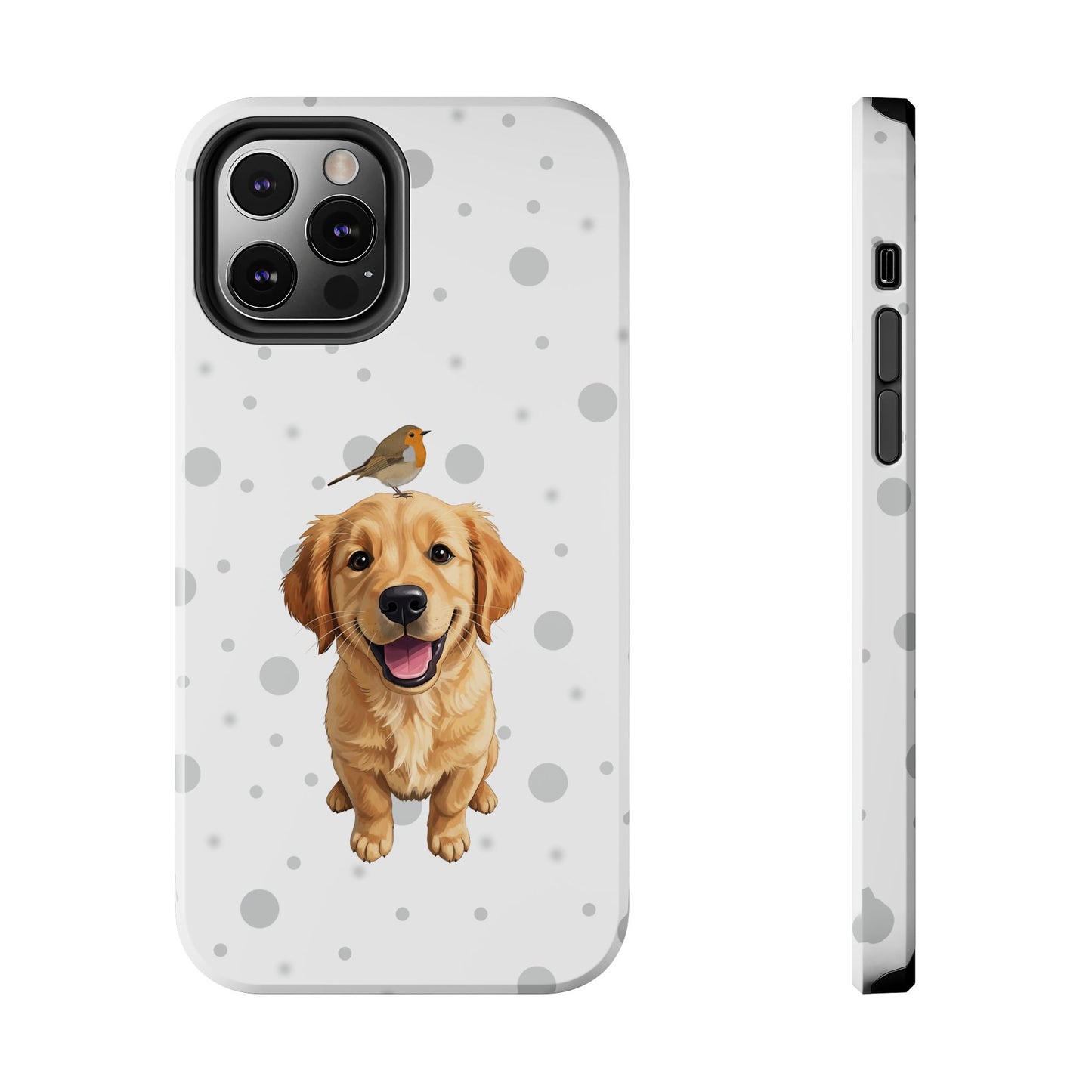 Cute Golden Retriever with European Robin Animal iPhone Case - Dual-Layer PC/TPU Protective Cover for iPhone