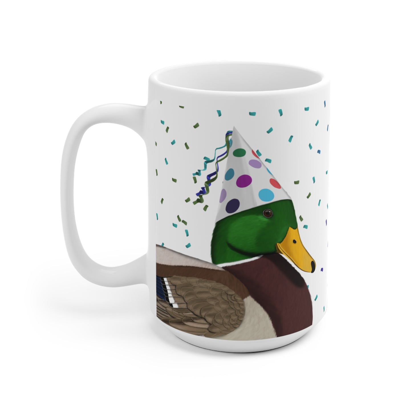 Ente feiert Geburtstag mit Partyhut und Konfetti Vogel Tasse