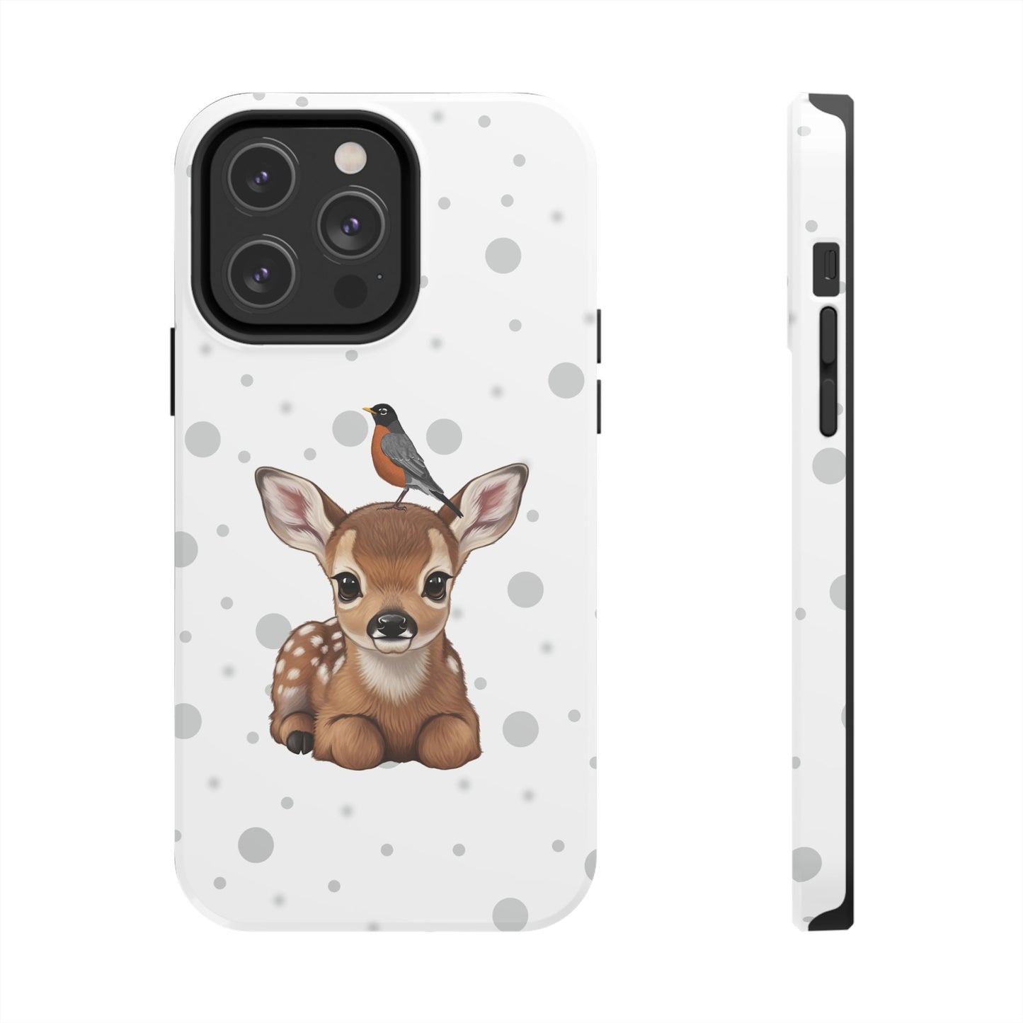 Cute Fawn with American Robin Animal iPhone Case - Dual-Layer PC/TPU Protective Cover for iPhone