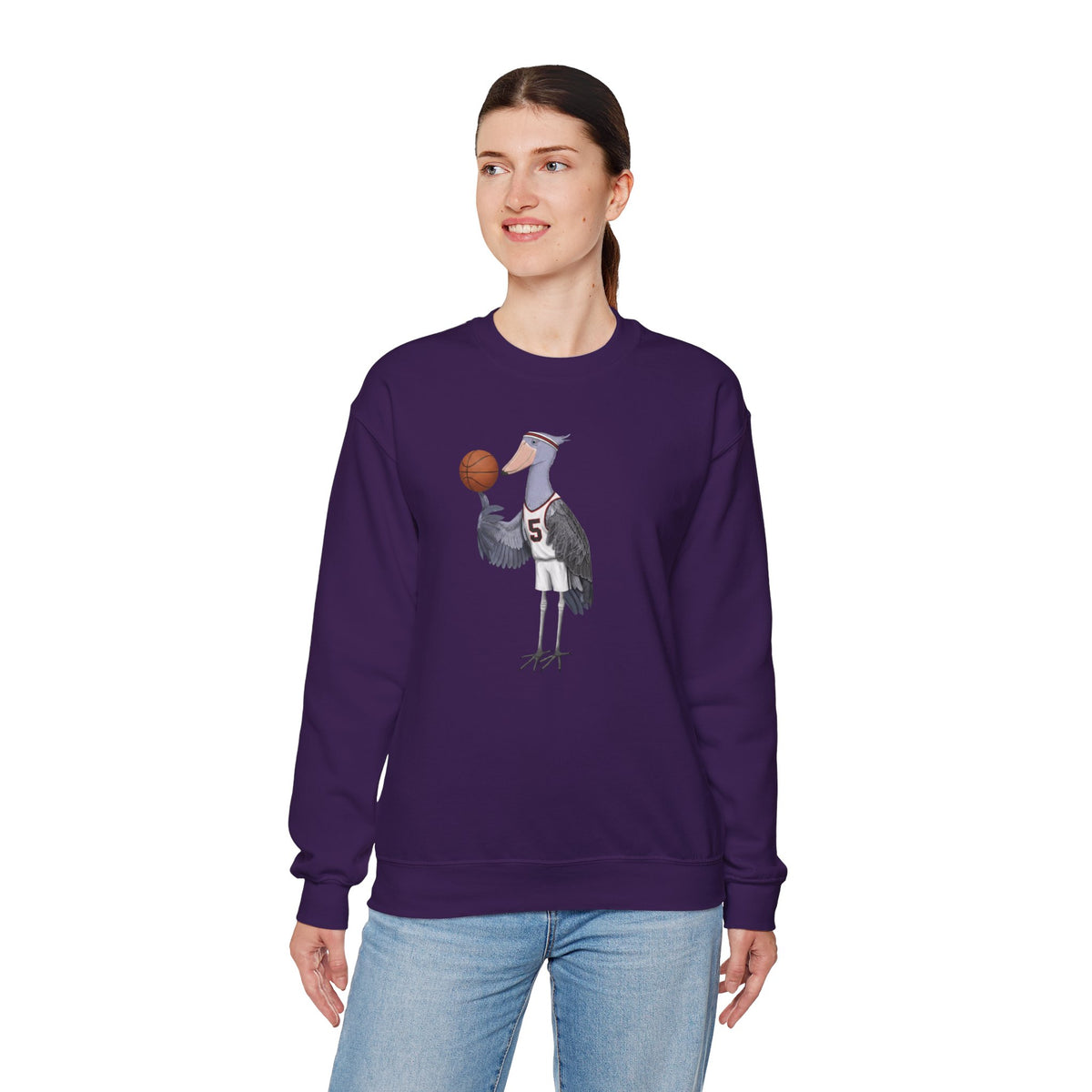 Shoebill Funny Basketball Bird Sweatshirt | Bird Watcher Crewneck | Unisex Unique Hoops Fan Gift