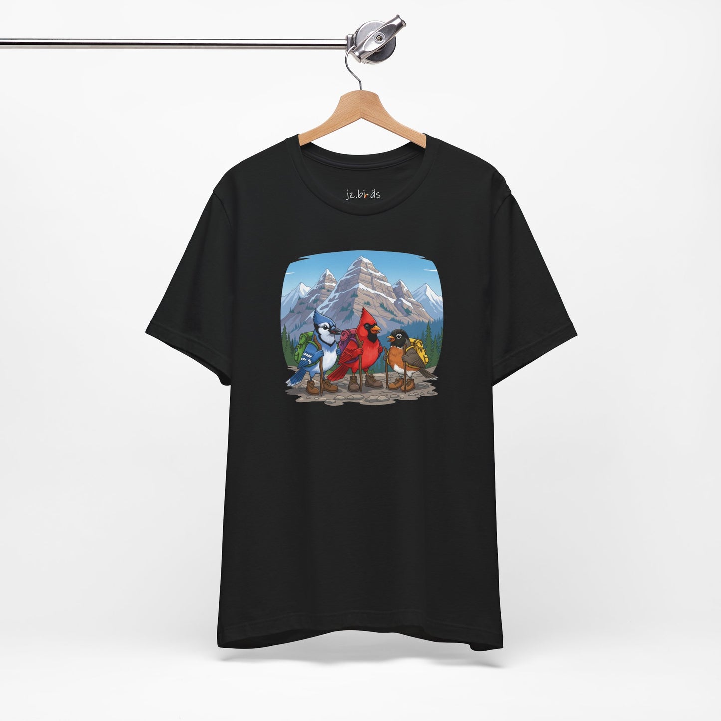 Birds Hiking T-Shirt Funny Cardinal Blue Jay Robin on a Hike Bird Watcher Bird Lover