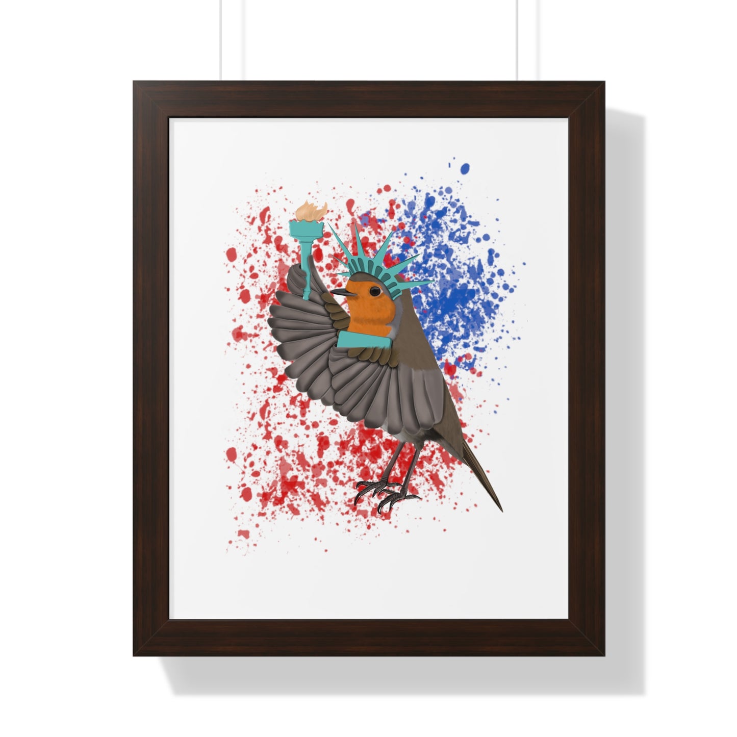 Robin 4th of July Independence Day Statue of Liberty Bird Framed Poster