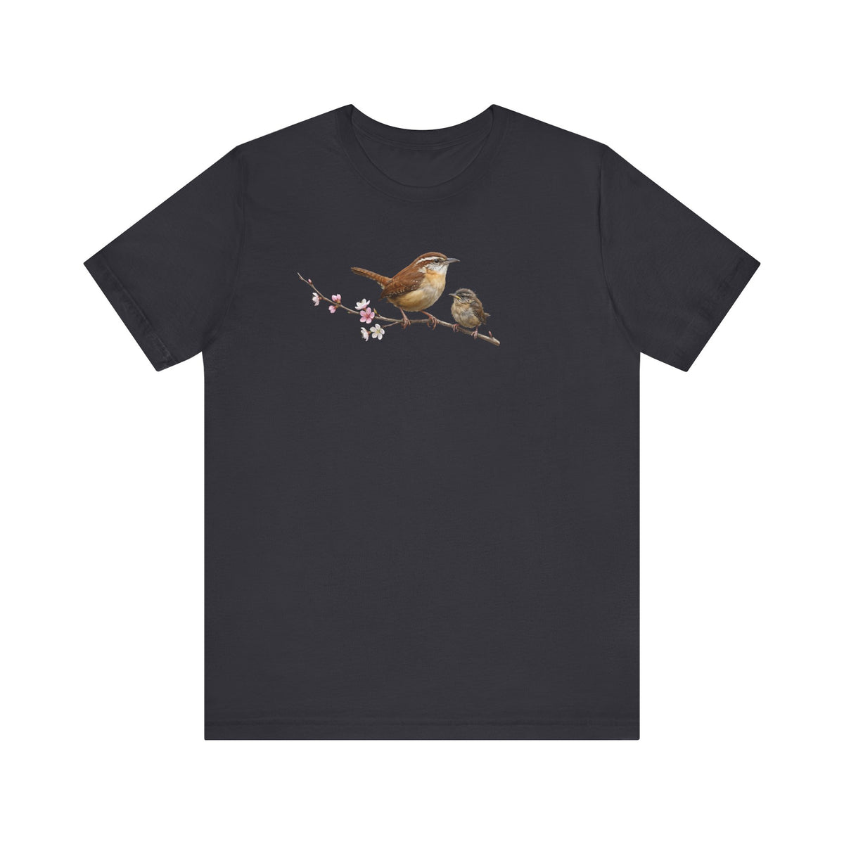 Zaunkönig & Jungvogel T-Shirt | Frühlingsblüten Vogelmotiv für Vogelbeobachter