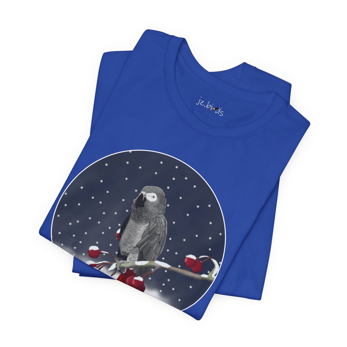 Grey Parrot on a Winter Branch Birdwatcher Christmas Bird T-Shirt