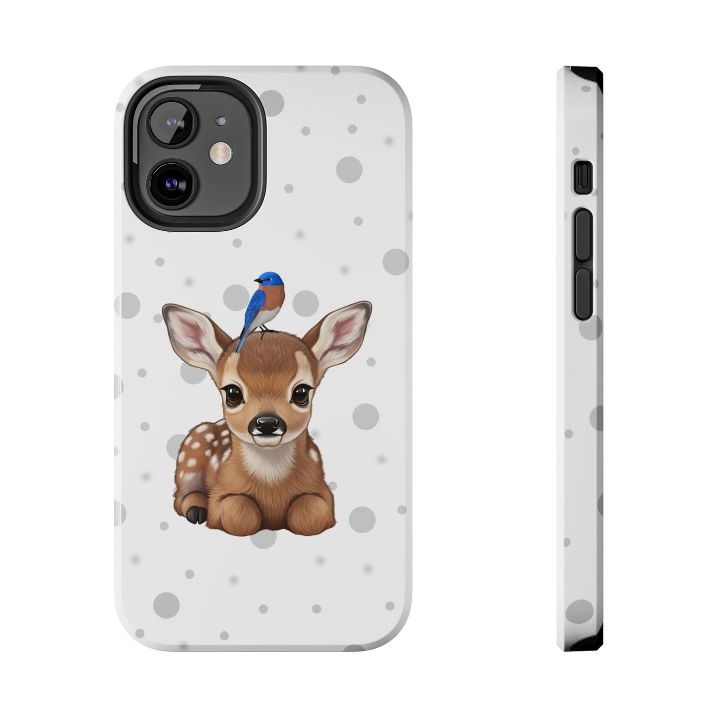 Cute Fawn with a Bluebird Animal iPhone Case - Dual-Layer PC/TPU Protective Cover for iPhone