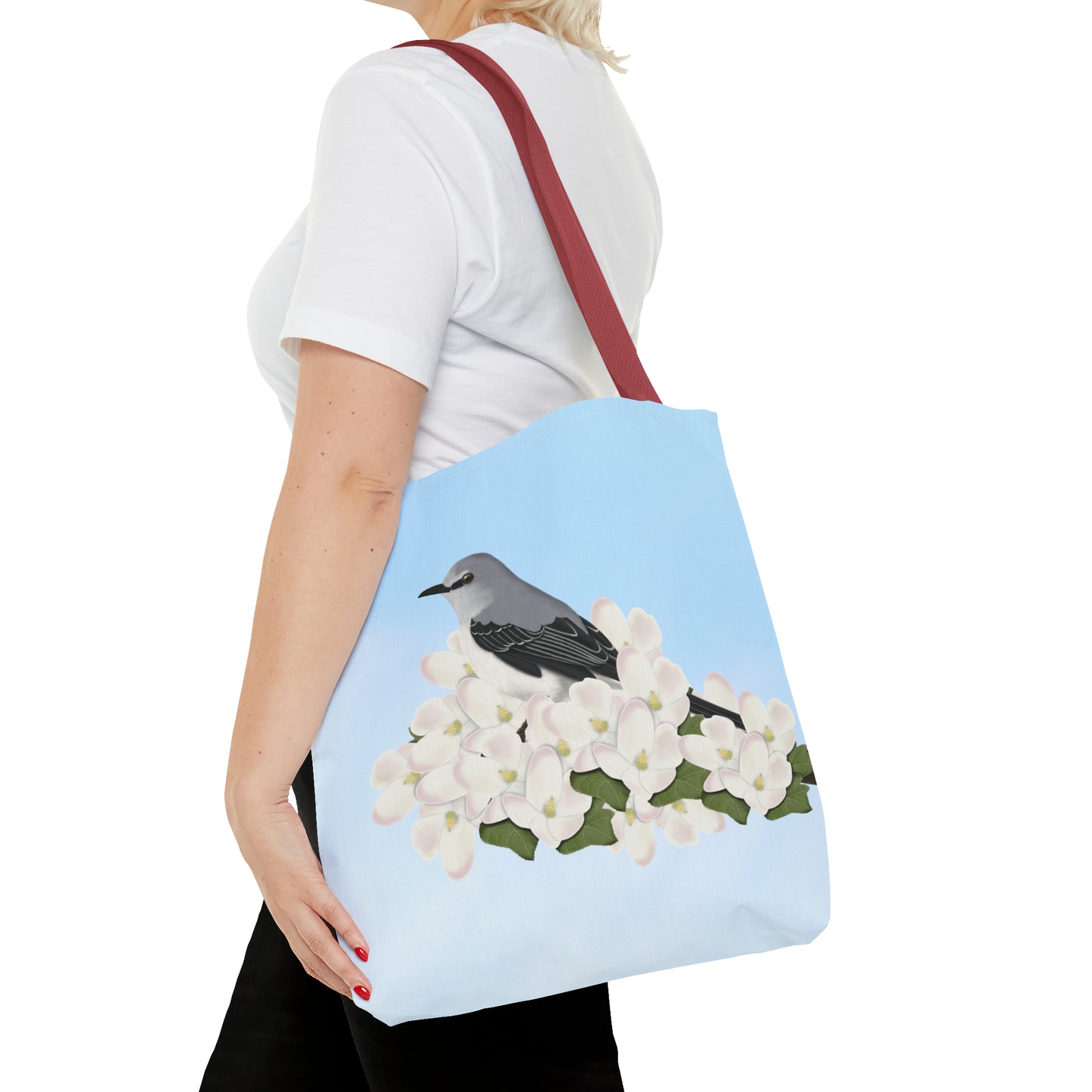 Mockingbird in Spring Blossoms Bird Tote Bag 16"x16" - jz.birds