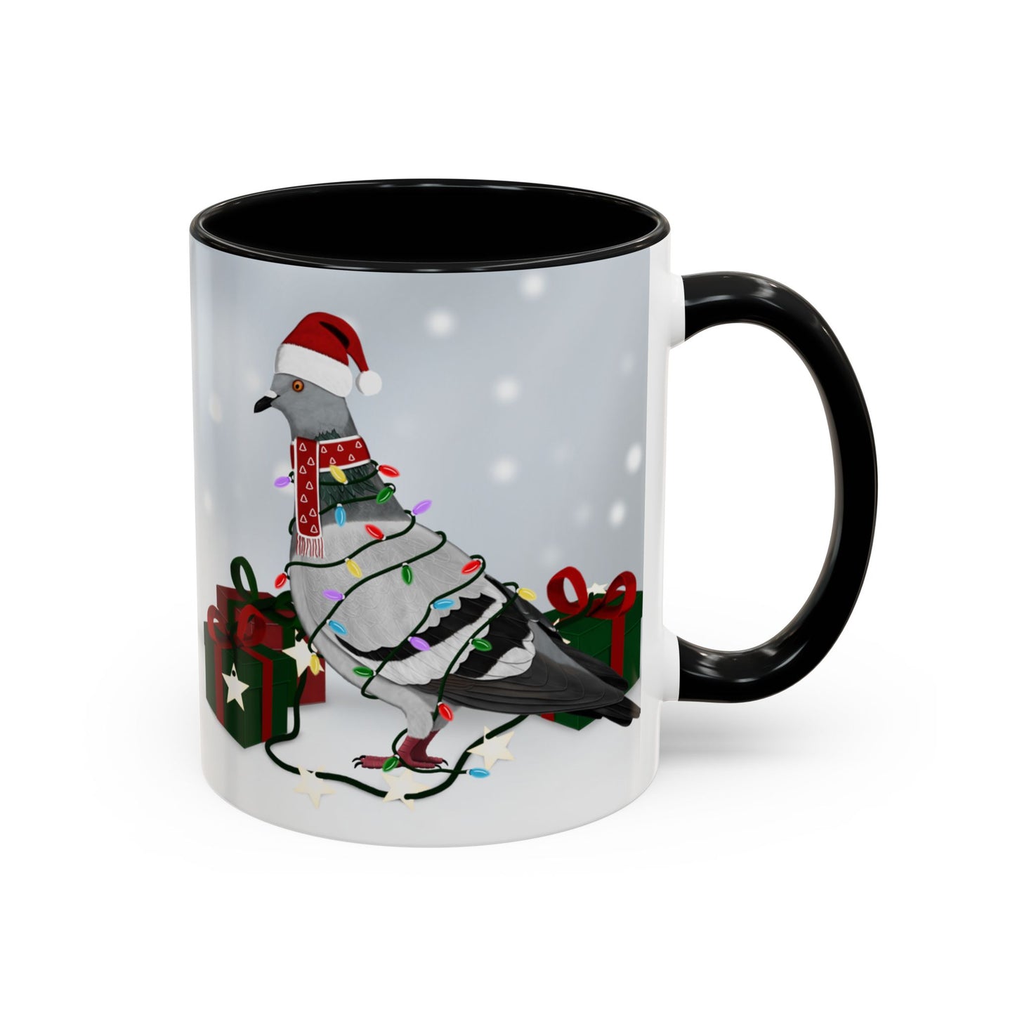 Pigeon with Christmas Hat and Scarf Snow Bird Coffee Mug