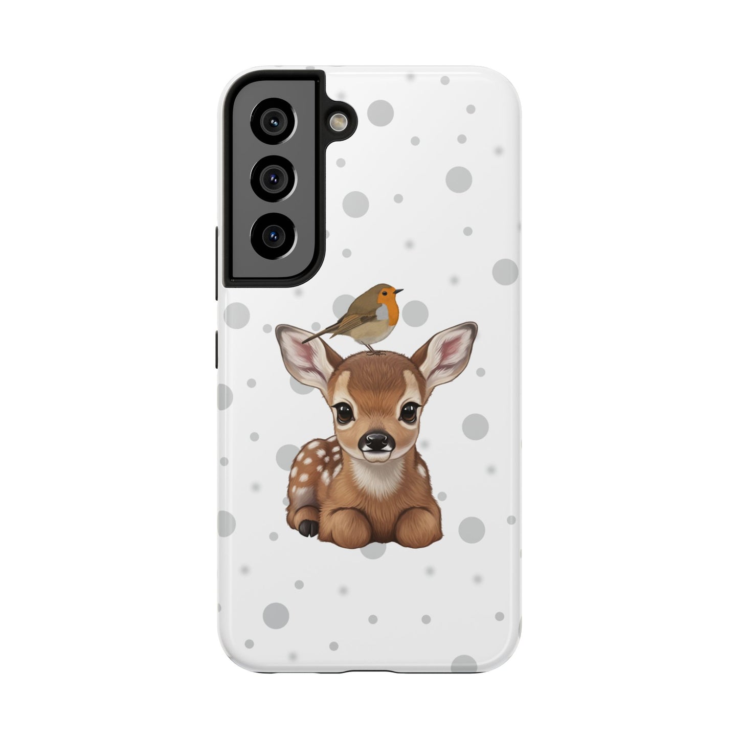Cute Fawn with European Robin Animal iPhone Case - Dual-Layer PC/TPU Protective Cover for iPhone