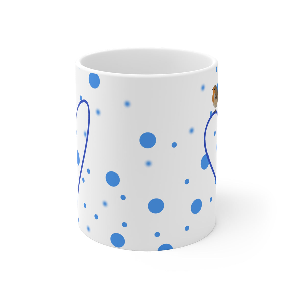 Rotkehlchen Tasse – mit Herz Valentinstag Vogel Punkte Blau