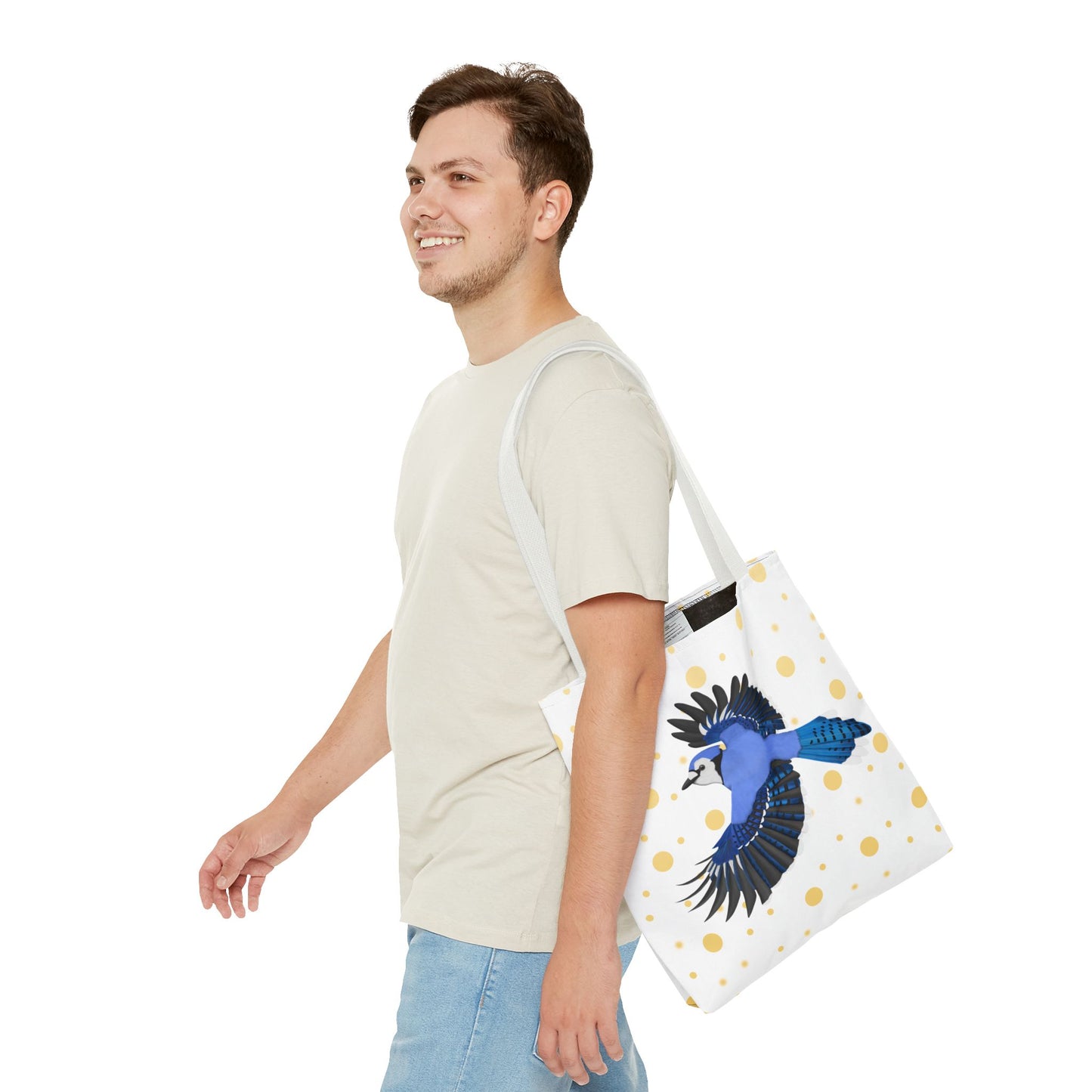 Blue Jay mit Goldenen Punkten Vogel Tragetasche 40x40cm