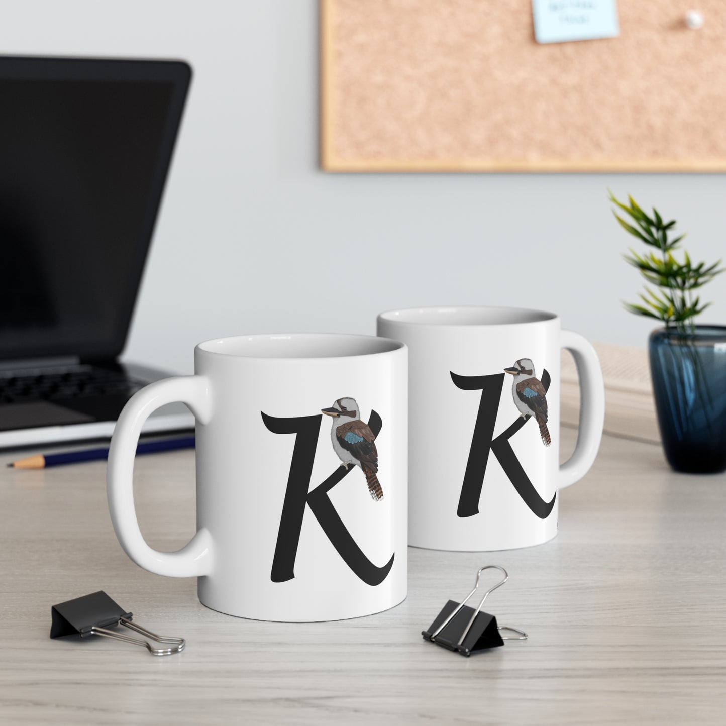 Kookaburra Letter K Bird Ceramic Mug 11oz White