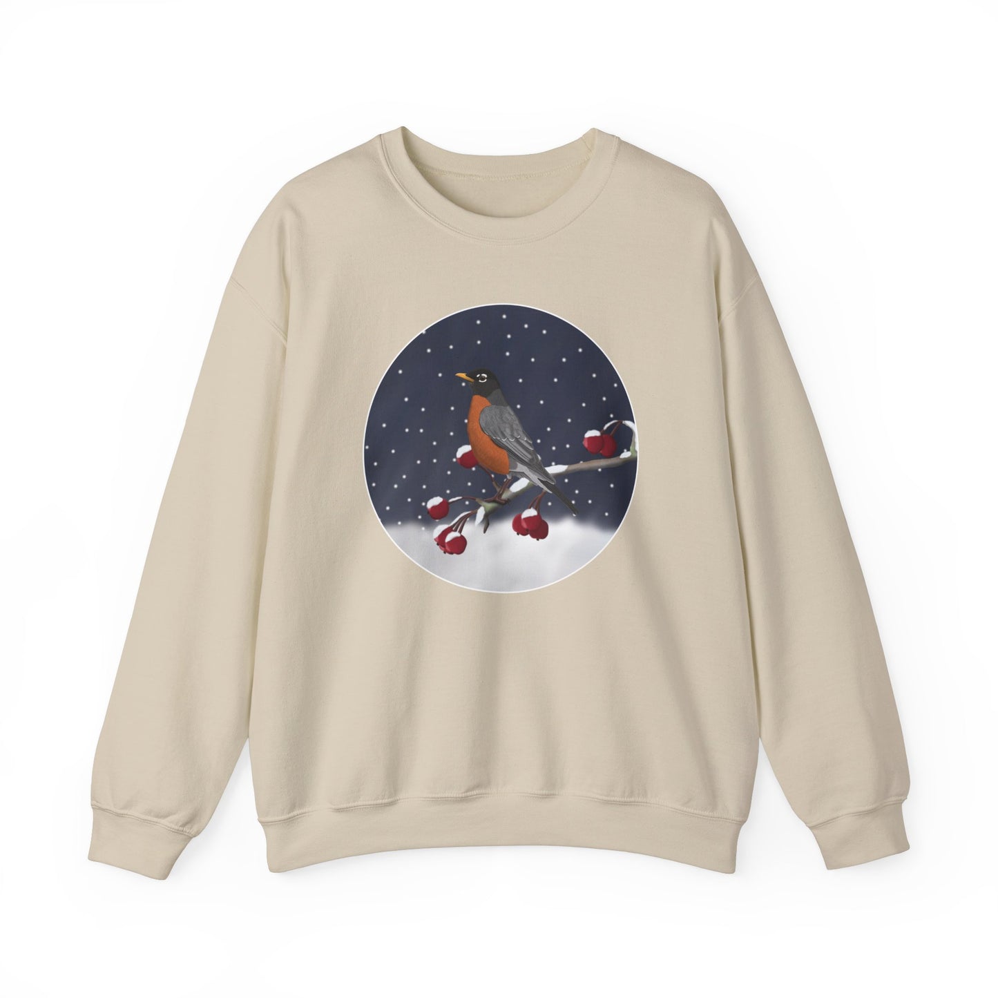 American Robin on a Winter Branch Birdwatcher Christmas Bird Sweatshirt