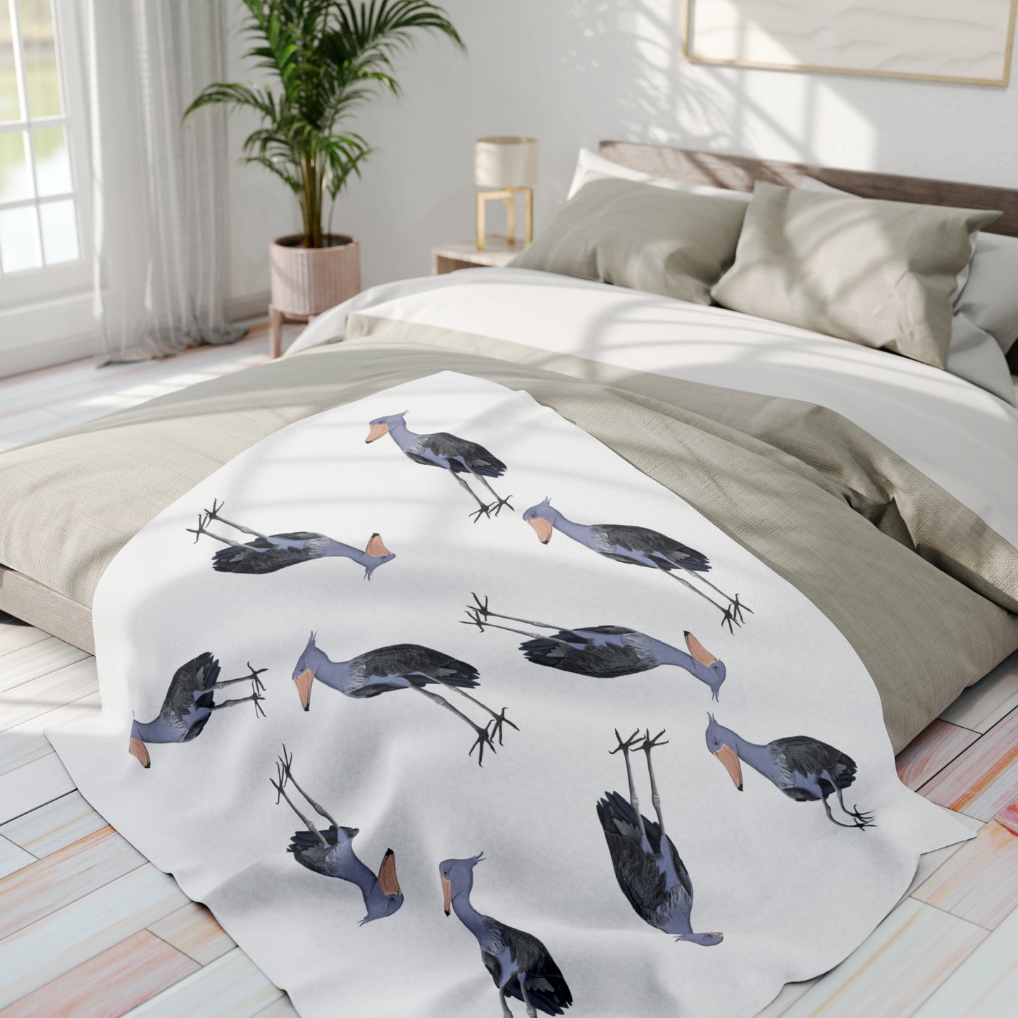 Shoebill Bird Arctic Fleece Blanket White