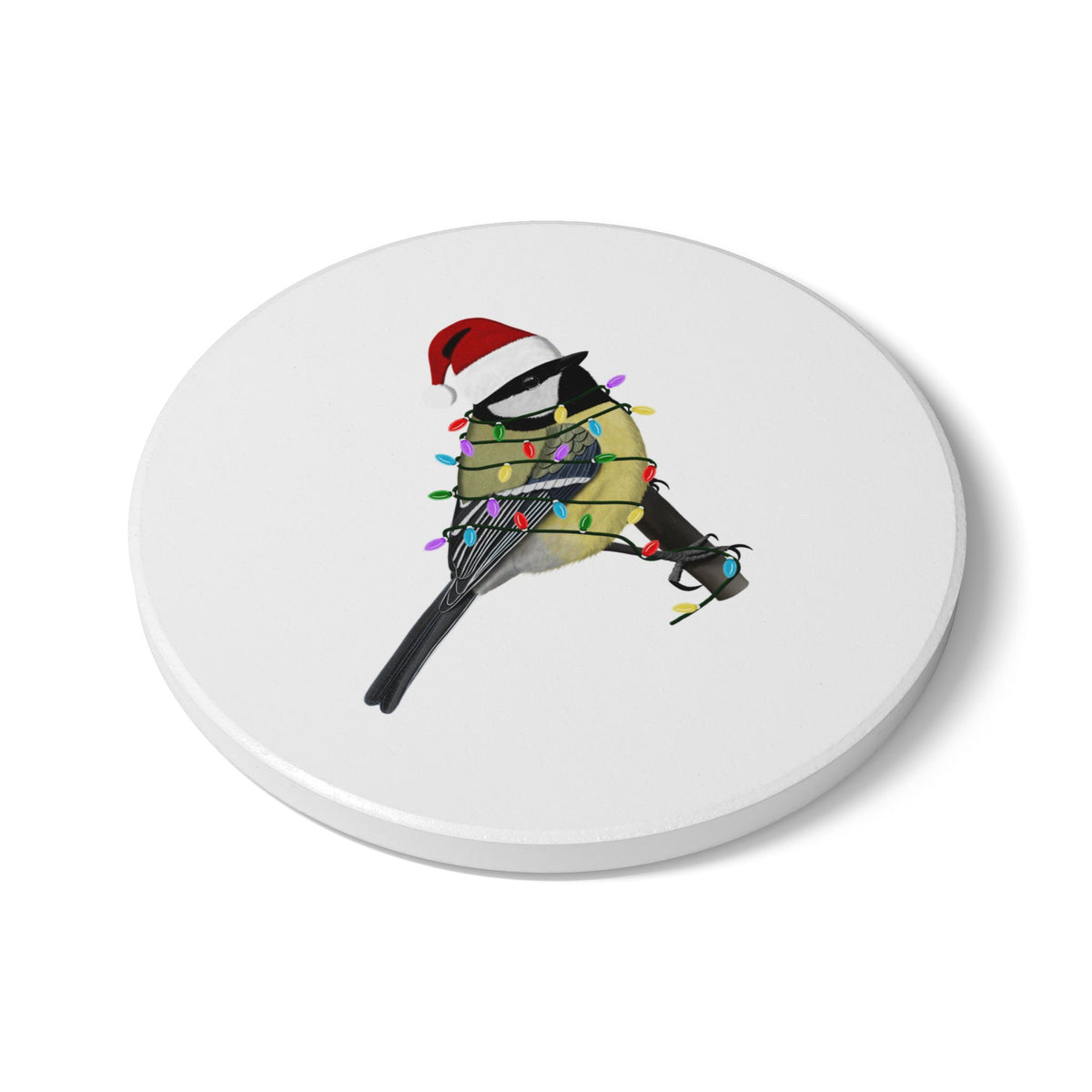 Kohlmeise Keramik Untersetzer – Keramik-Untersetzer als Weihnachtsmann mit Lichterkette Weihnachtliches Vogel-Motiv