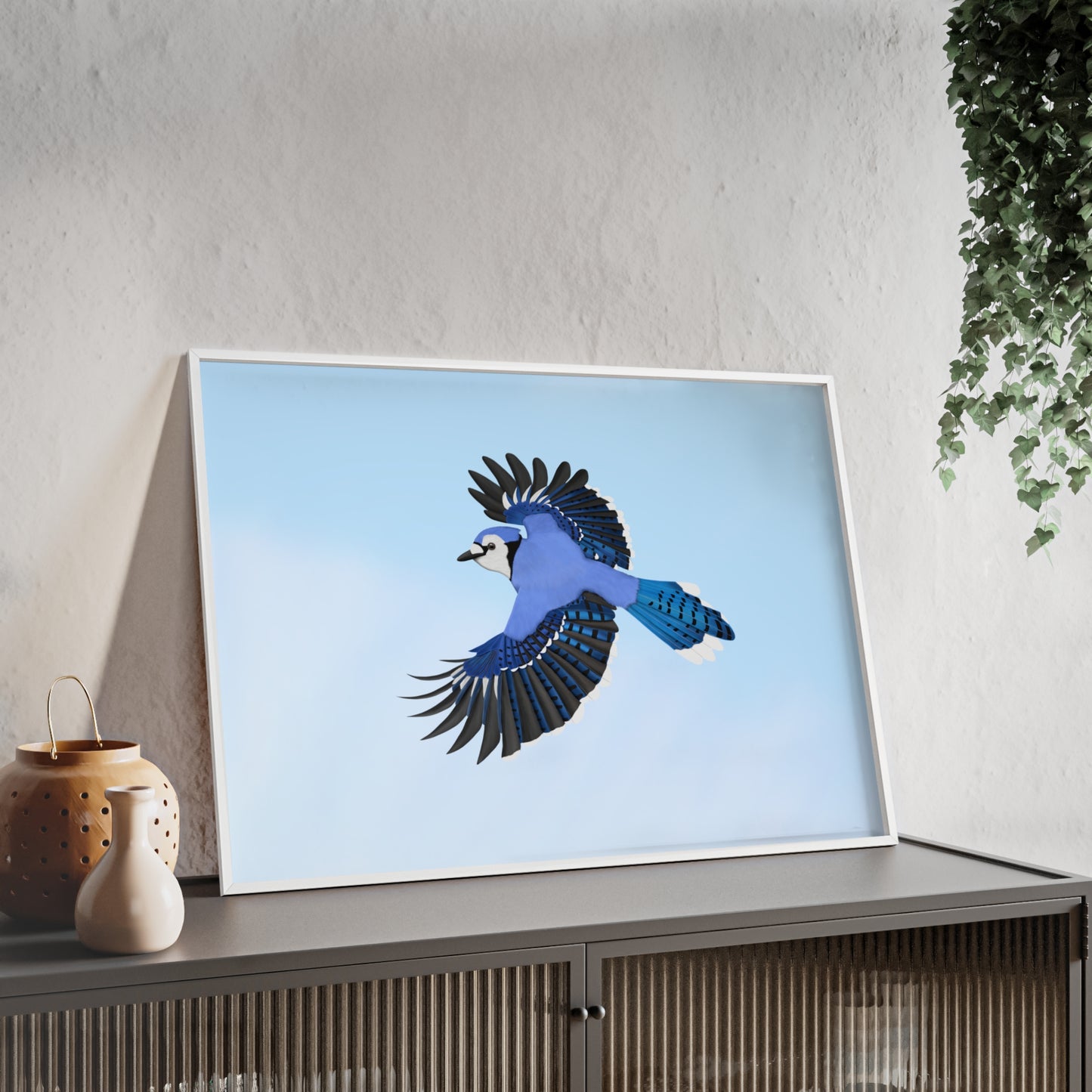 Vogel Poster im Holzrahmen - Blue Jay Poster Gartenvogel Singvogel
