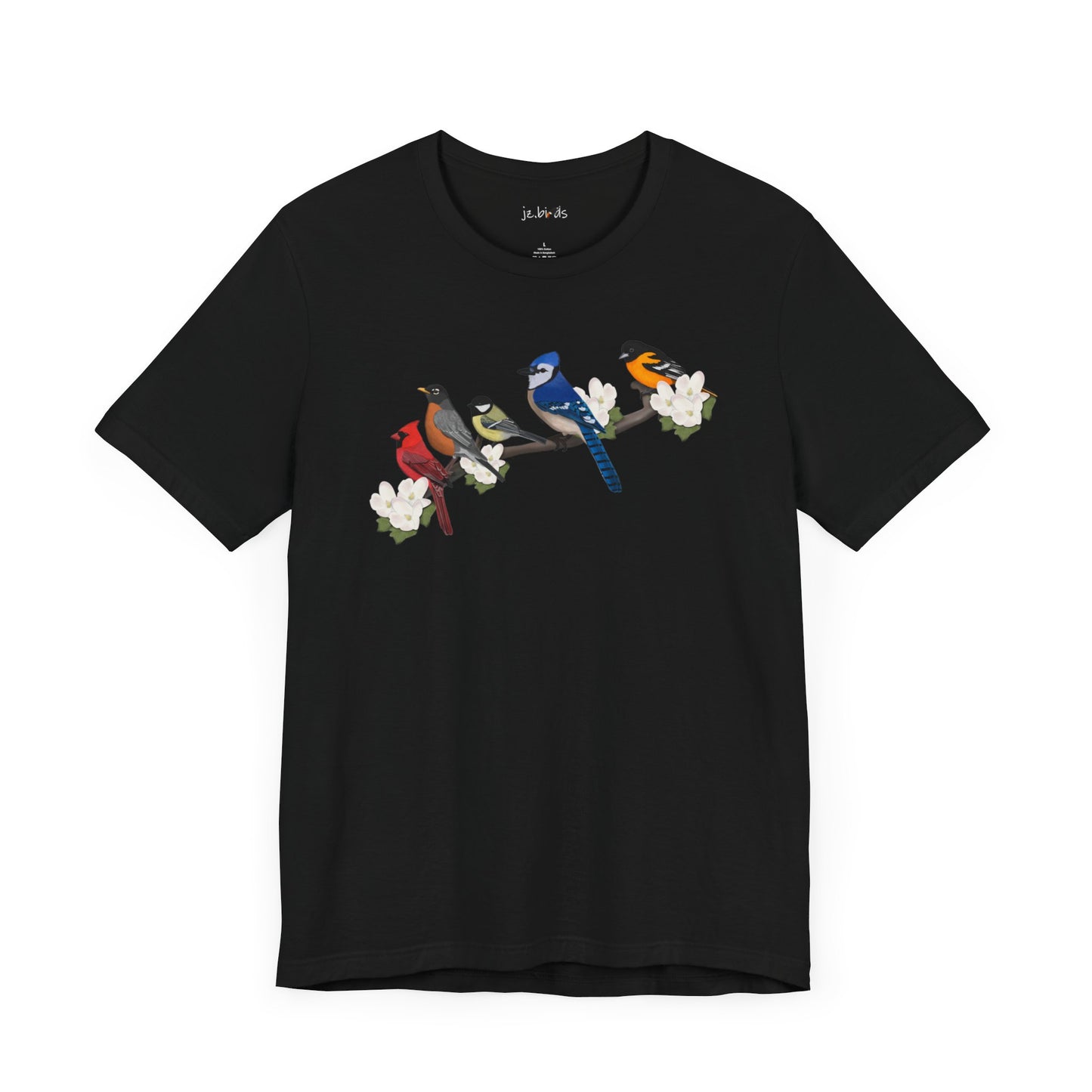 Blue Jay Cardinal Oriole Chickadee Robin on a Branch Garden Birds T-Shirt
