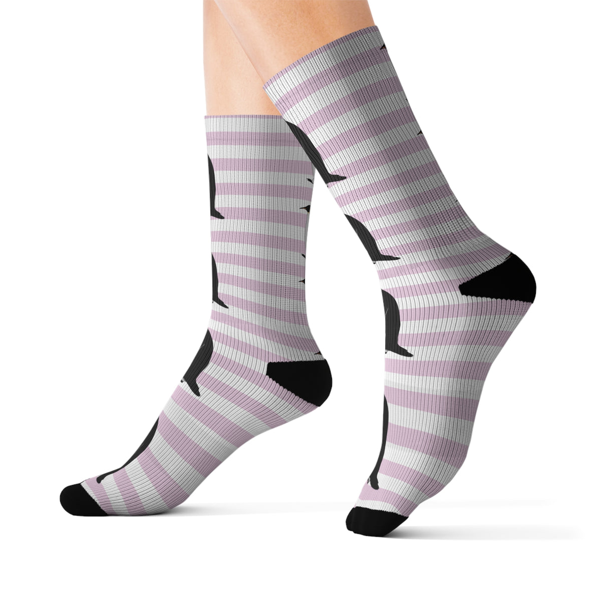 Penguin Bird Pink White Striped Socks – Accessories, All Over Prints