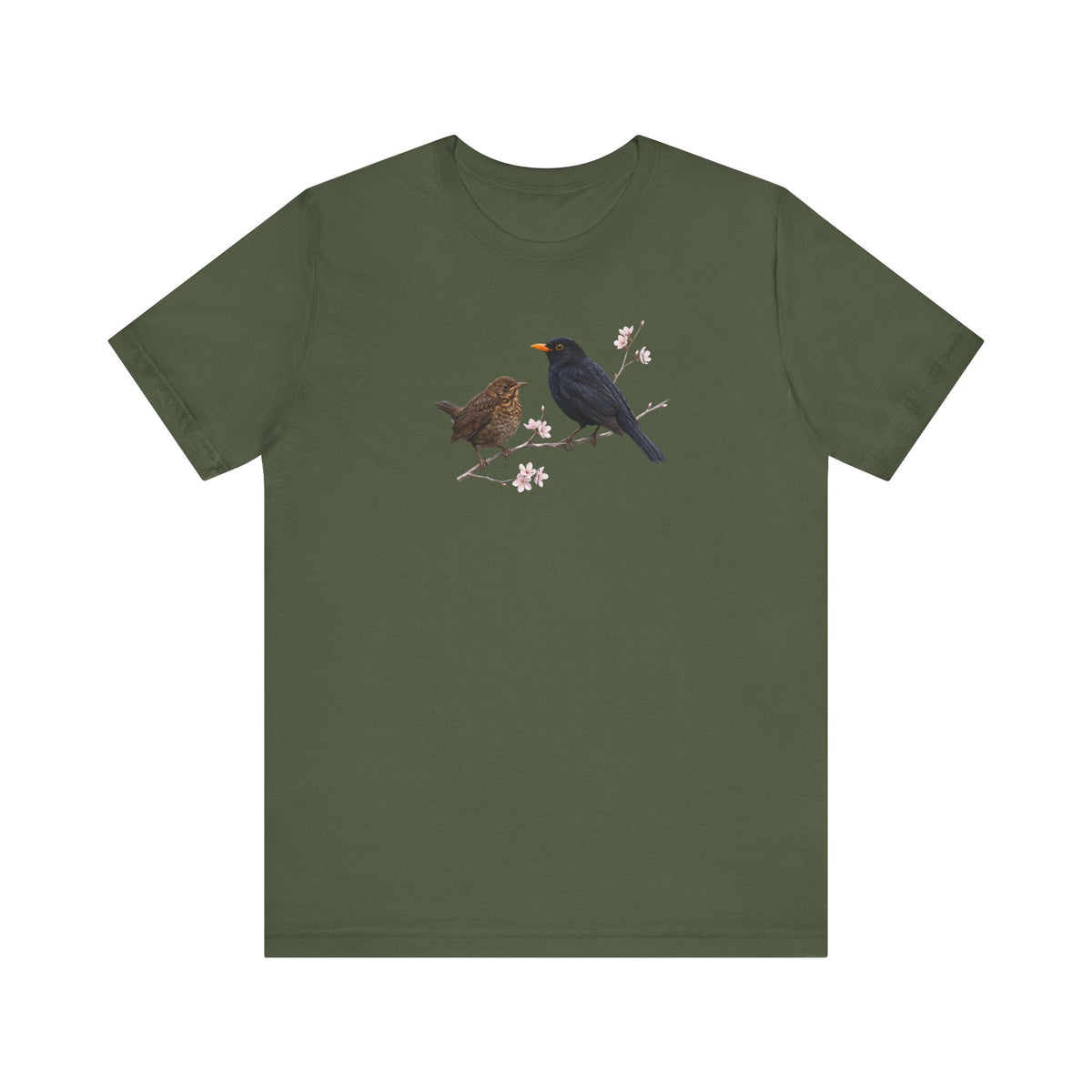 Amsel & Jungvogel T-Shirt | Frühlingsblüten Vogelmotiv für Vogelbeobachter
