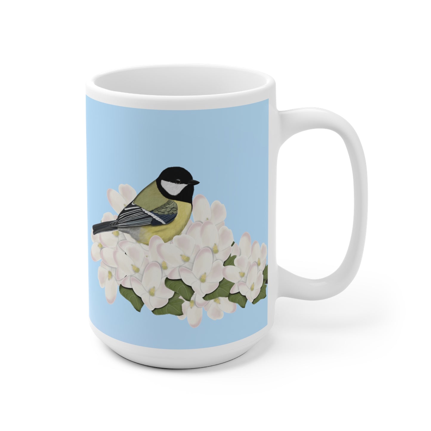 Kohlmeise mit Apfelblüten im Frühling Vogel Tasse für Vogelfreunde