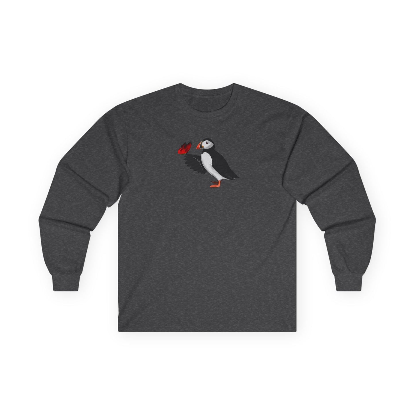 Puffin with Butterfly Birding & Birdwatching Bird Cotton Long Sleeve T-Shirt