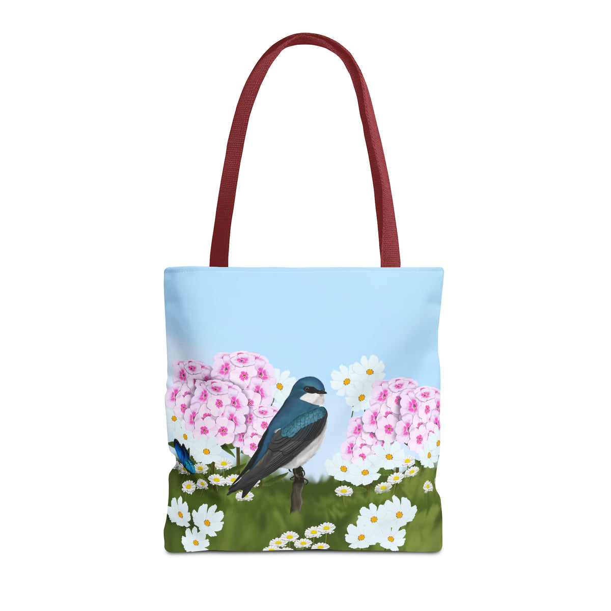 Tree Swallow in Summer Flowers Bird Tote Bag 16"x16" - jz.birds