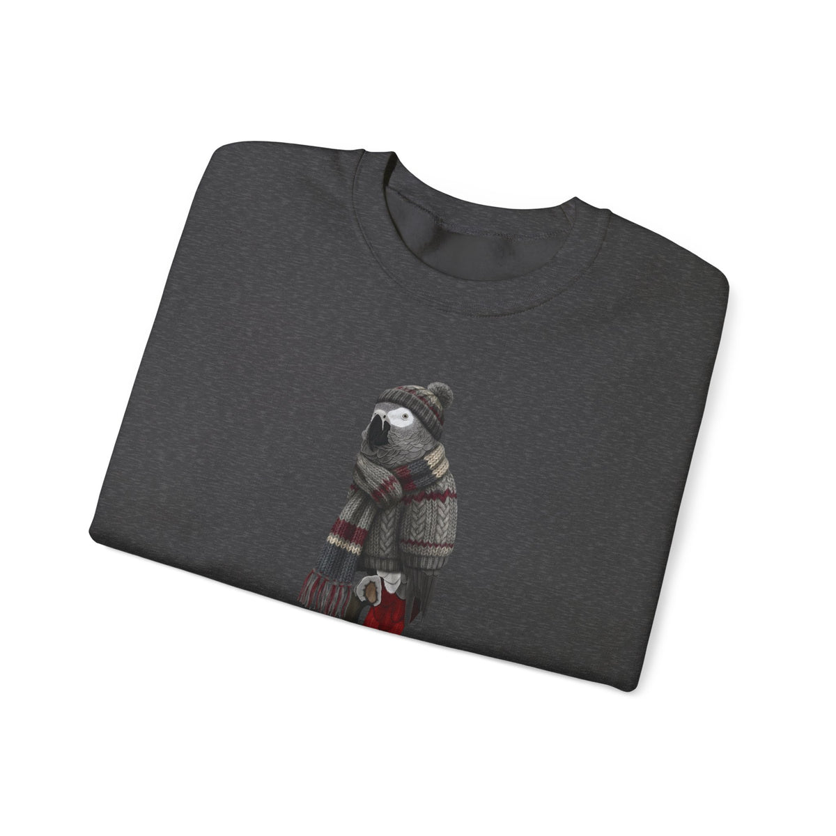 Grey Parrot Winter Sweatshirt | Bird Watcher Crewneck | Unisex Songbirds Wearing Knit Gift for Bird Lovers