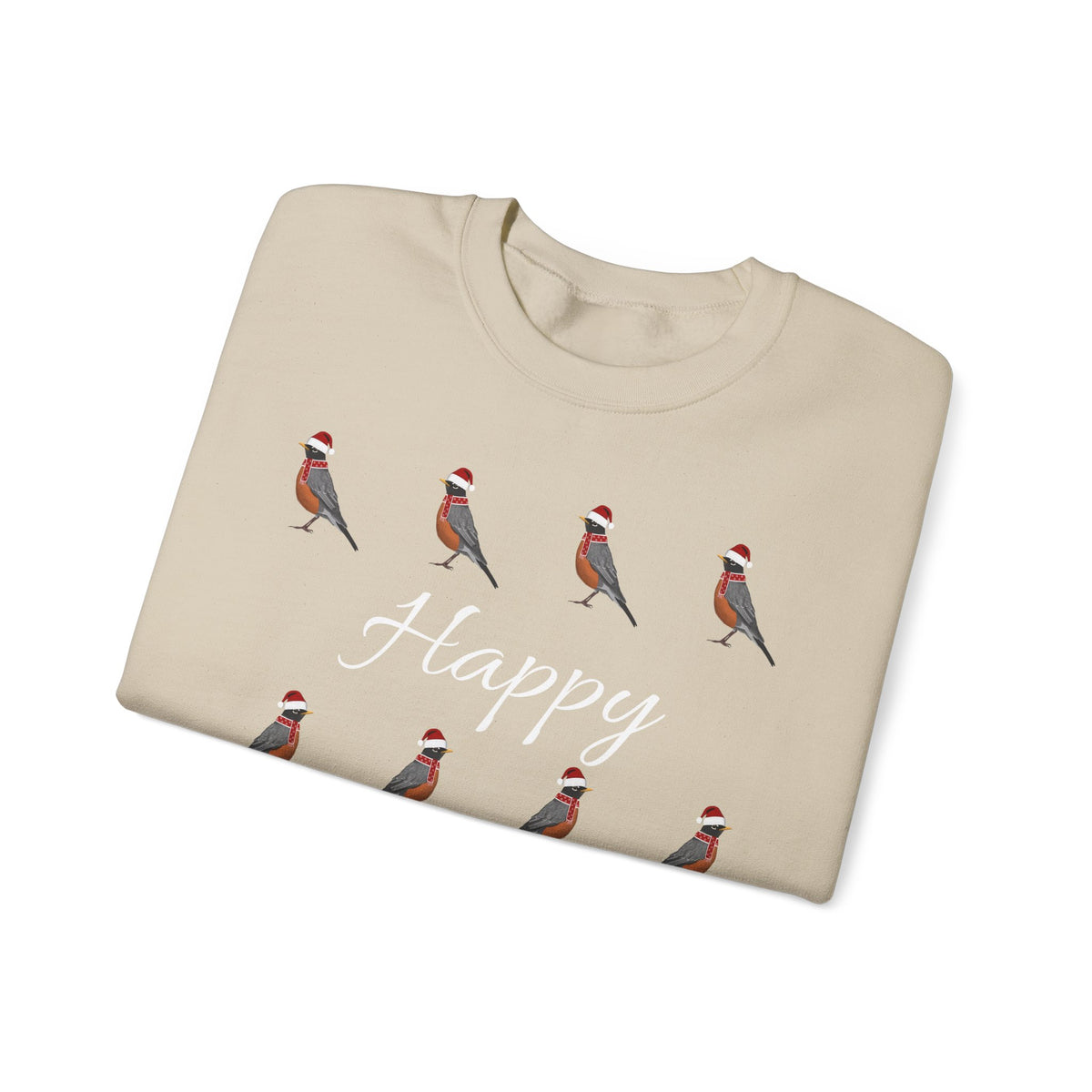Robin as Santa with Hat and Scarf Happy Holidays Birdwatcher Christmas Bird Sweatshirt