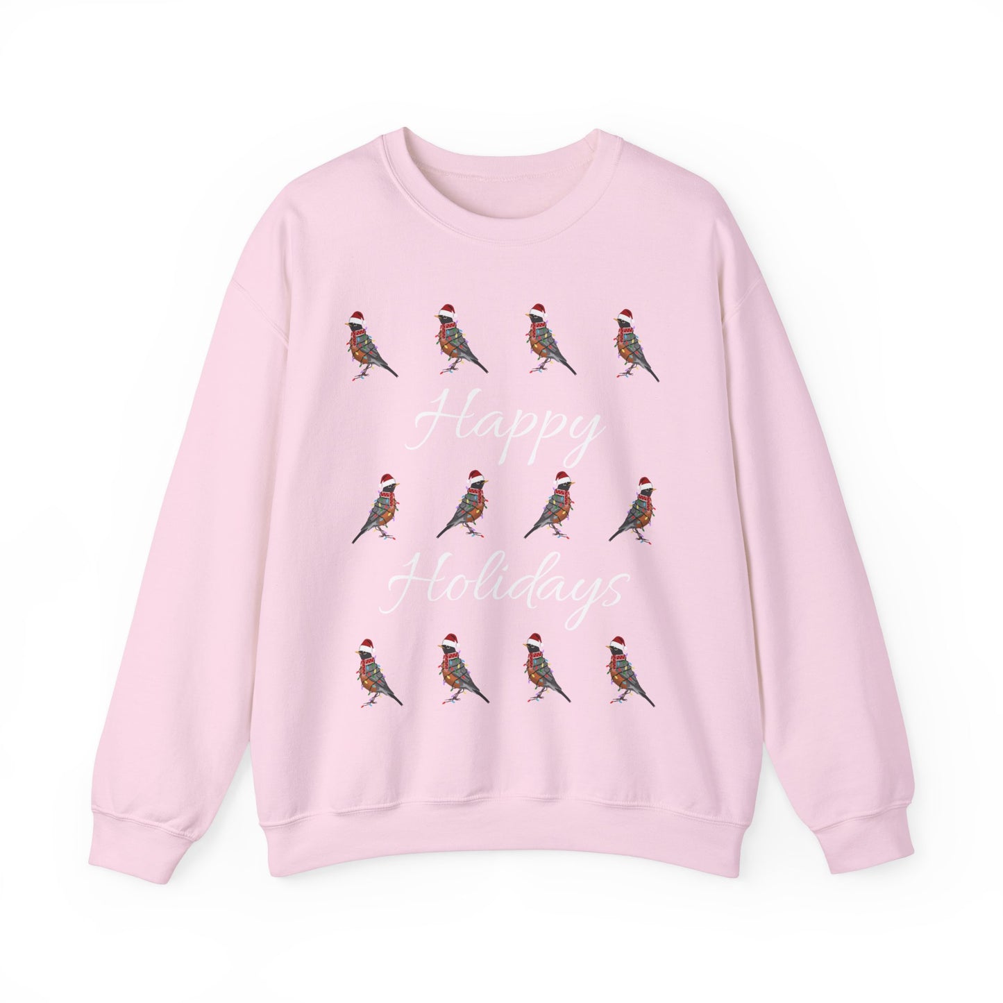American Robin as Santa with Hat Scarf and Fairy Lights Happy Holidays Birdwatcher Christmas Bird Sweatshirt