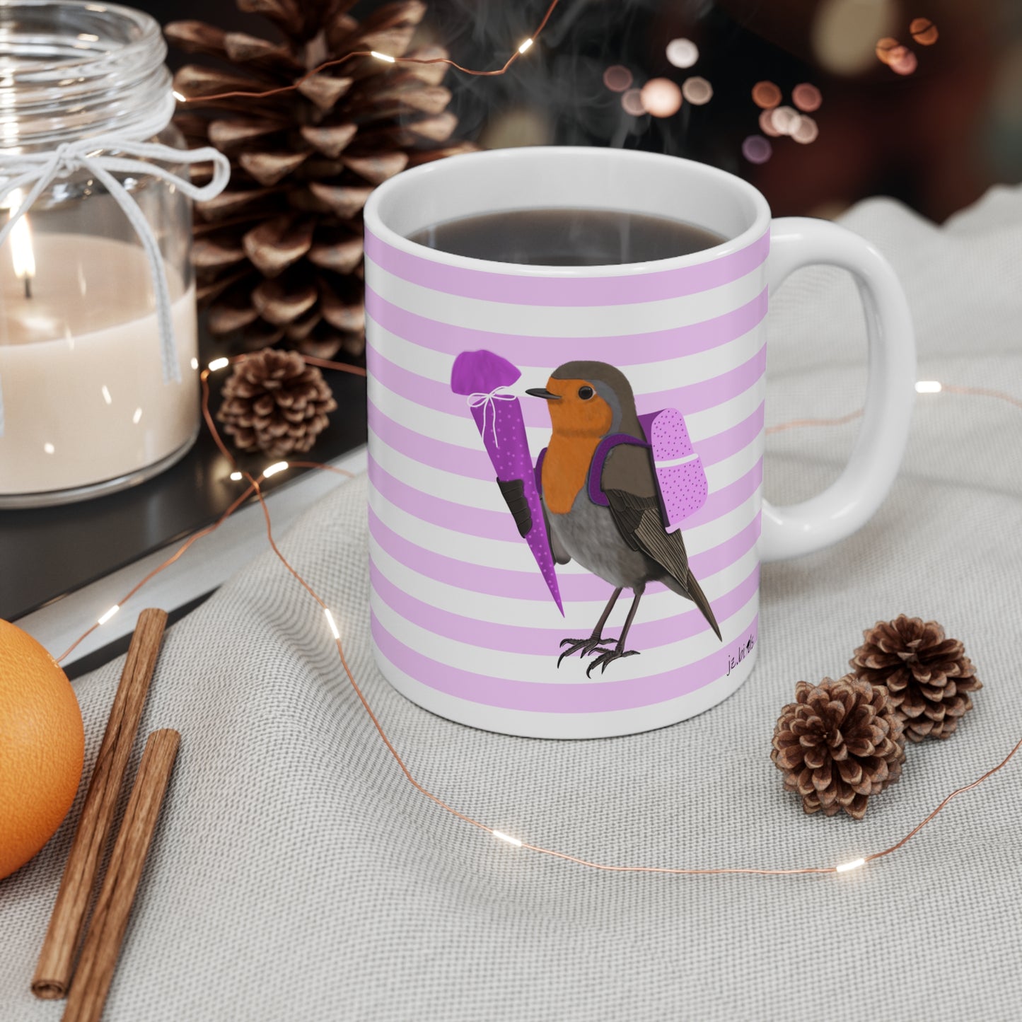 Robin School Enrollment First Day at School Bird Ceramic Mug 11oz Pink