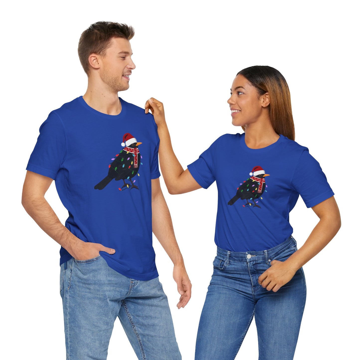 Blackbird with Fairy Lights Christmas Bird T-Shirt