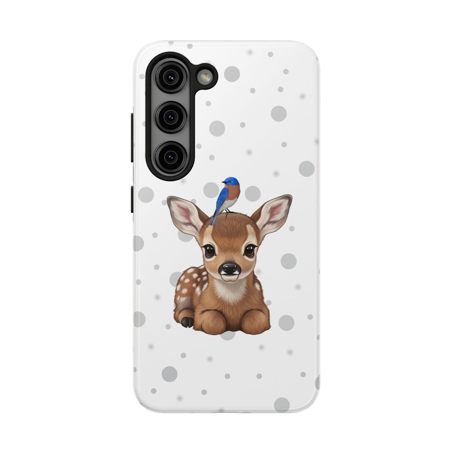 Cute Fawn with a Bluebird Animal iPhone Case - Dual-Layer PC/TPU Protective Cover for iPhone