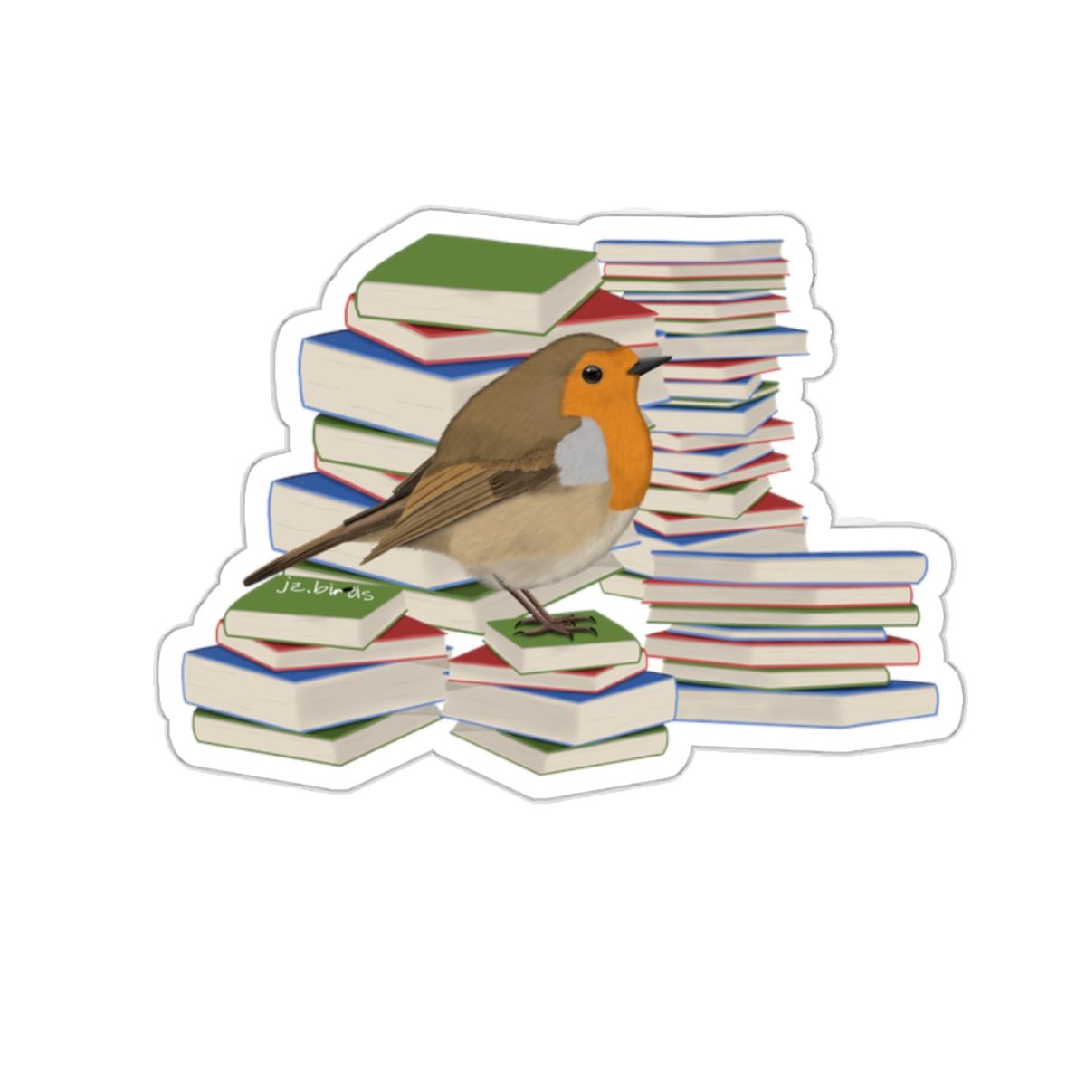 Robin Bird and Books Birdlover Bookworm Sticker