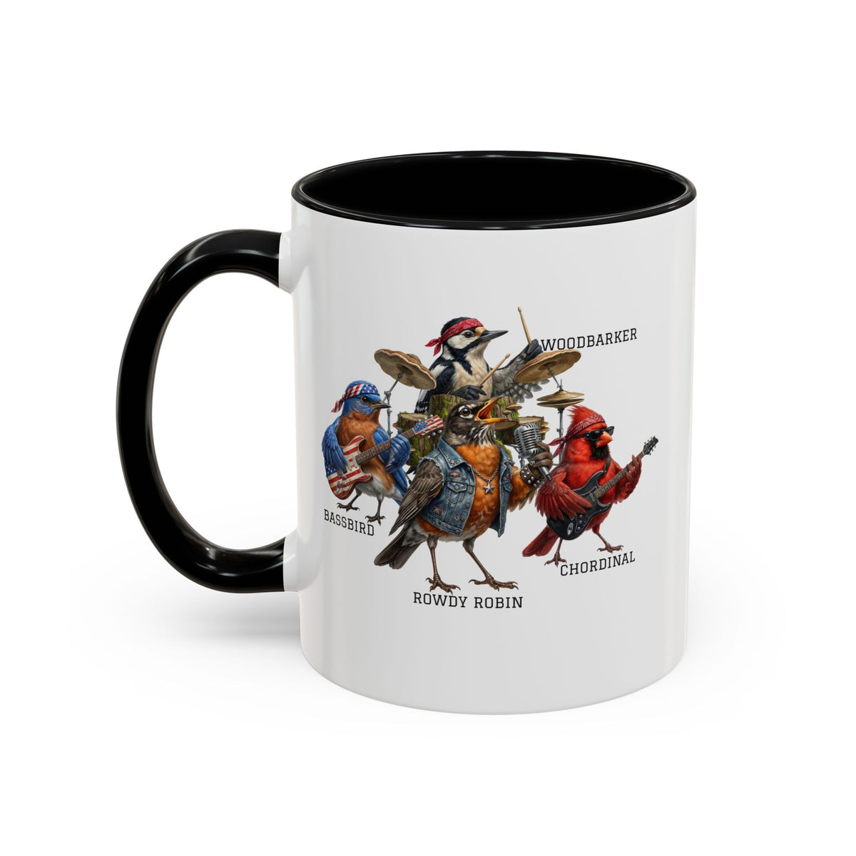 Woodpecker, Bluebird, Cardinal and Robin Mug in Black