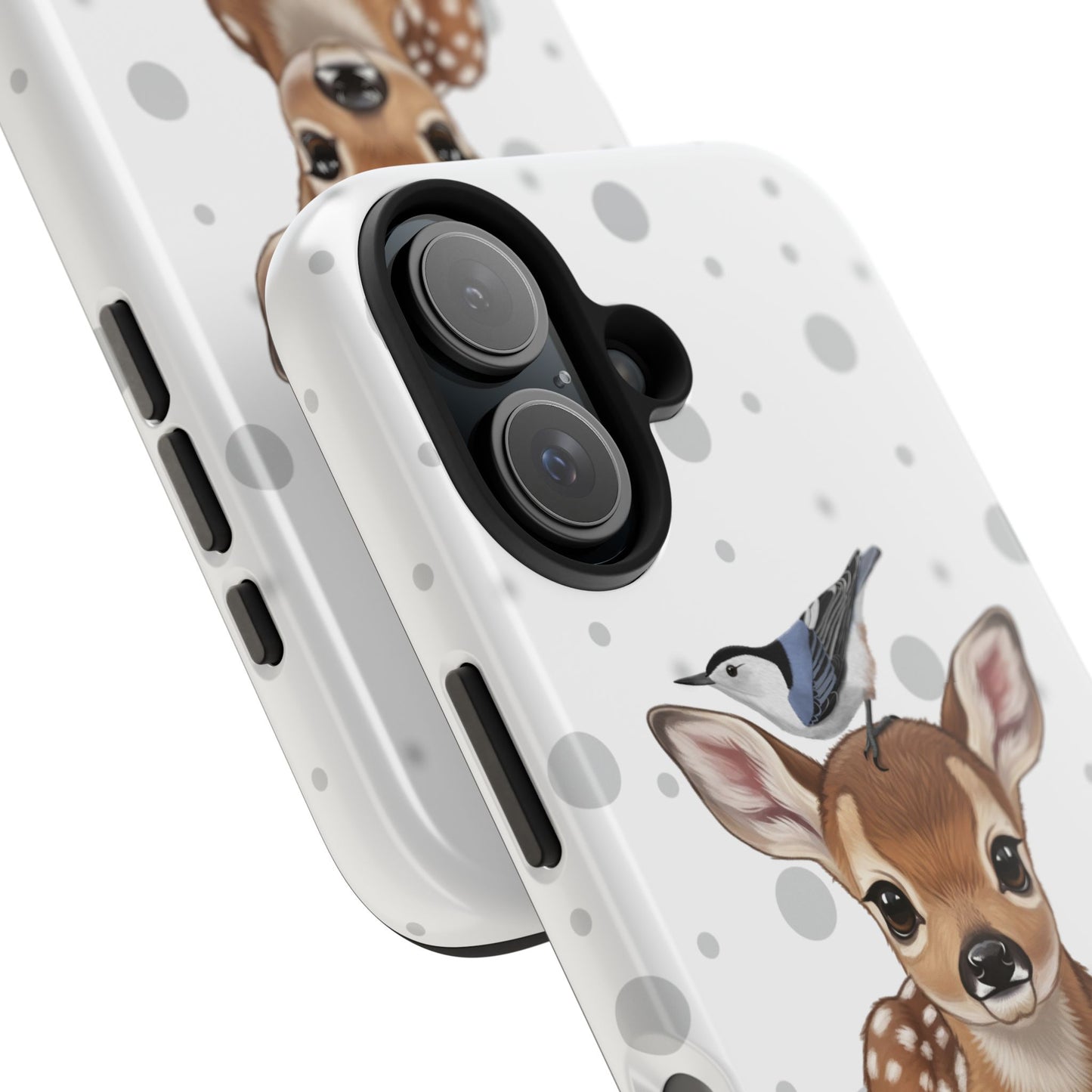 Cute Fawn with a Nuthatch Animal iPhone Case - Dual-Layer PC/TPU Protective Cover for iPhone
