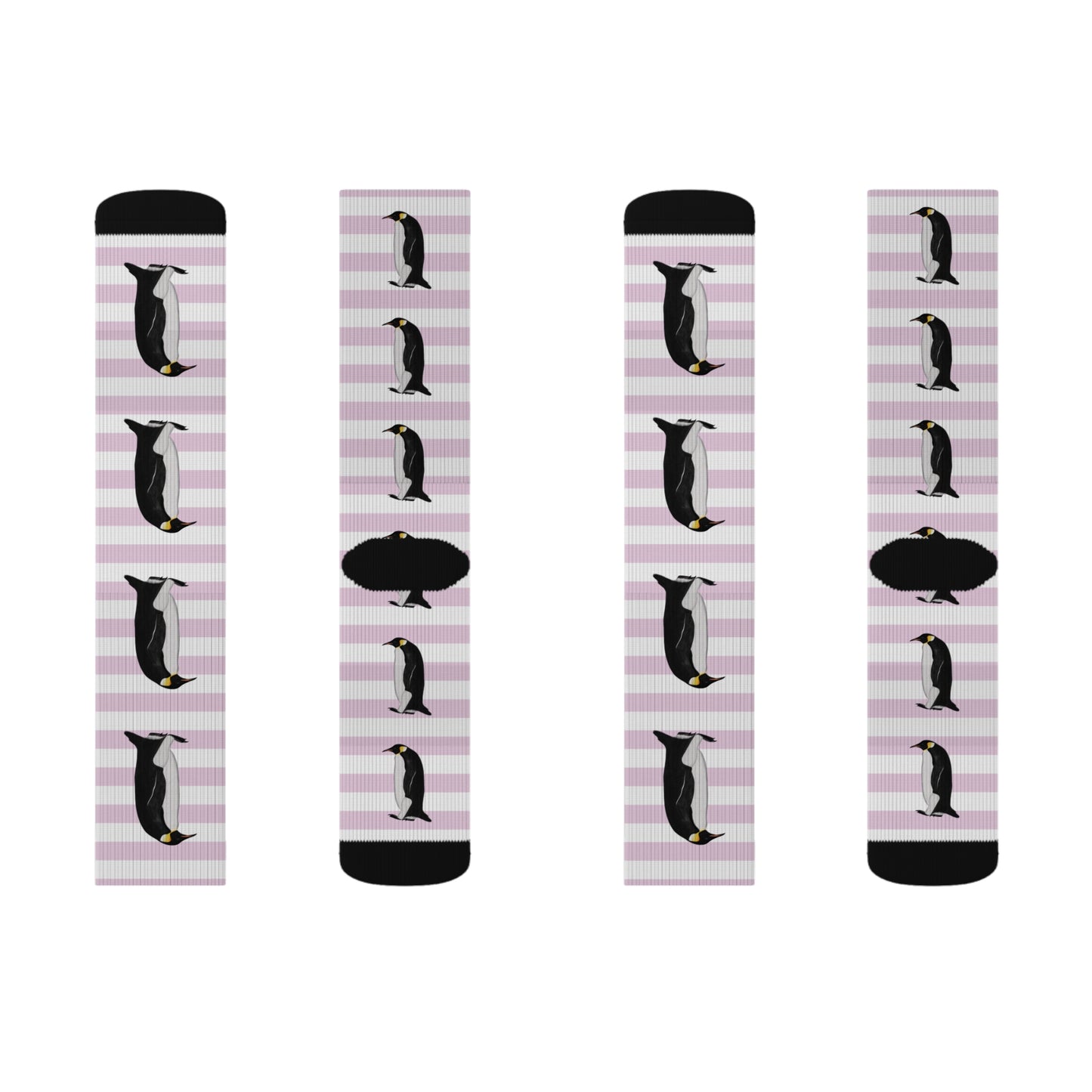 Penguin Bird Pink White Striped Socks All Over Prints on Accessories background
