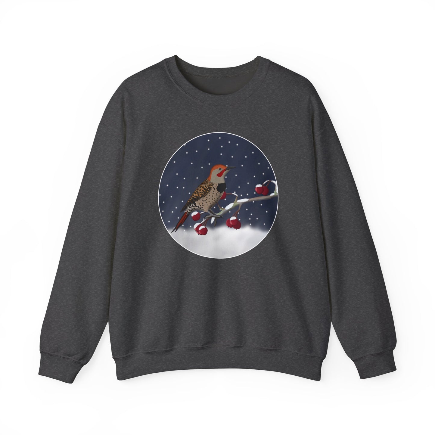 Northern Flicker on a Winter Branch Birdwatcher Christmas Bird Sweatshirt