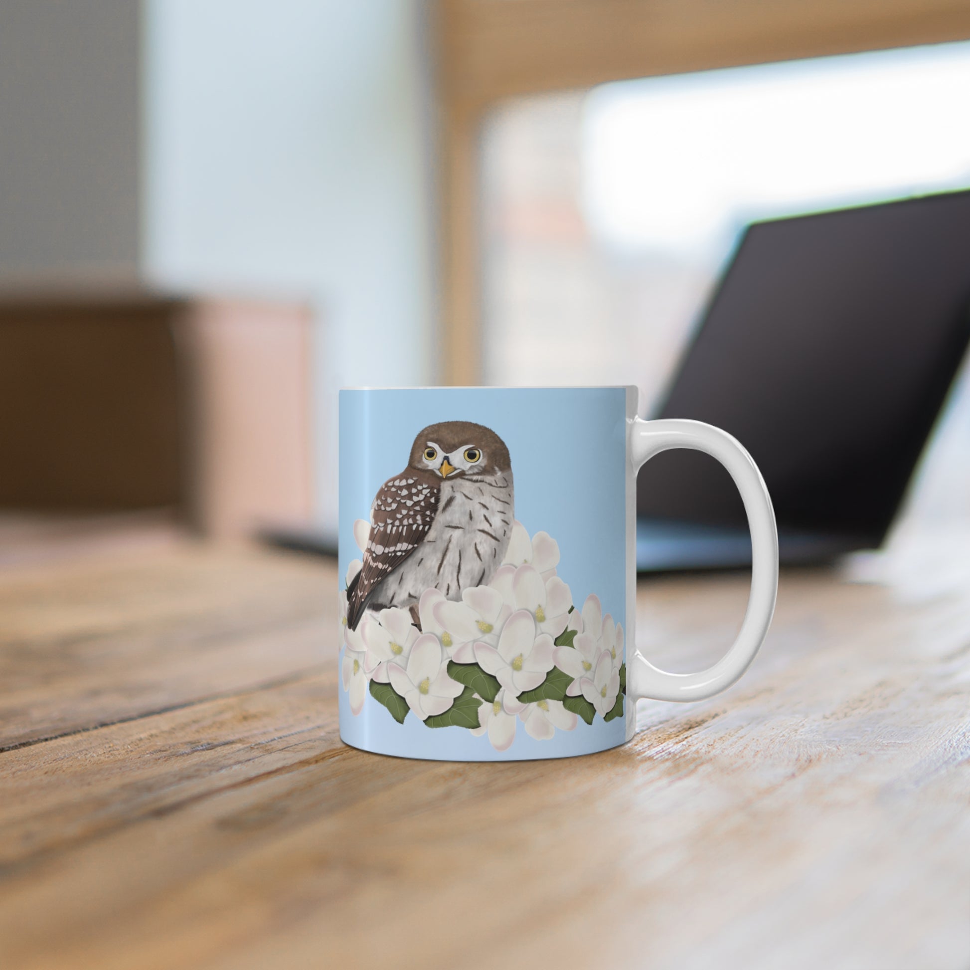 Owl Apple Spring Blossoms Bird Ceramic Mug 11oz - jz.birds