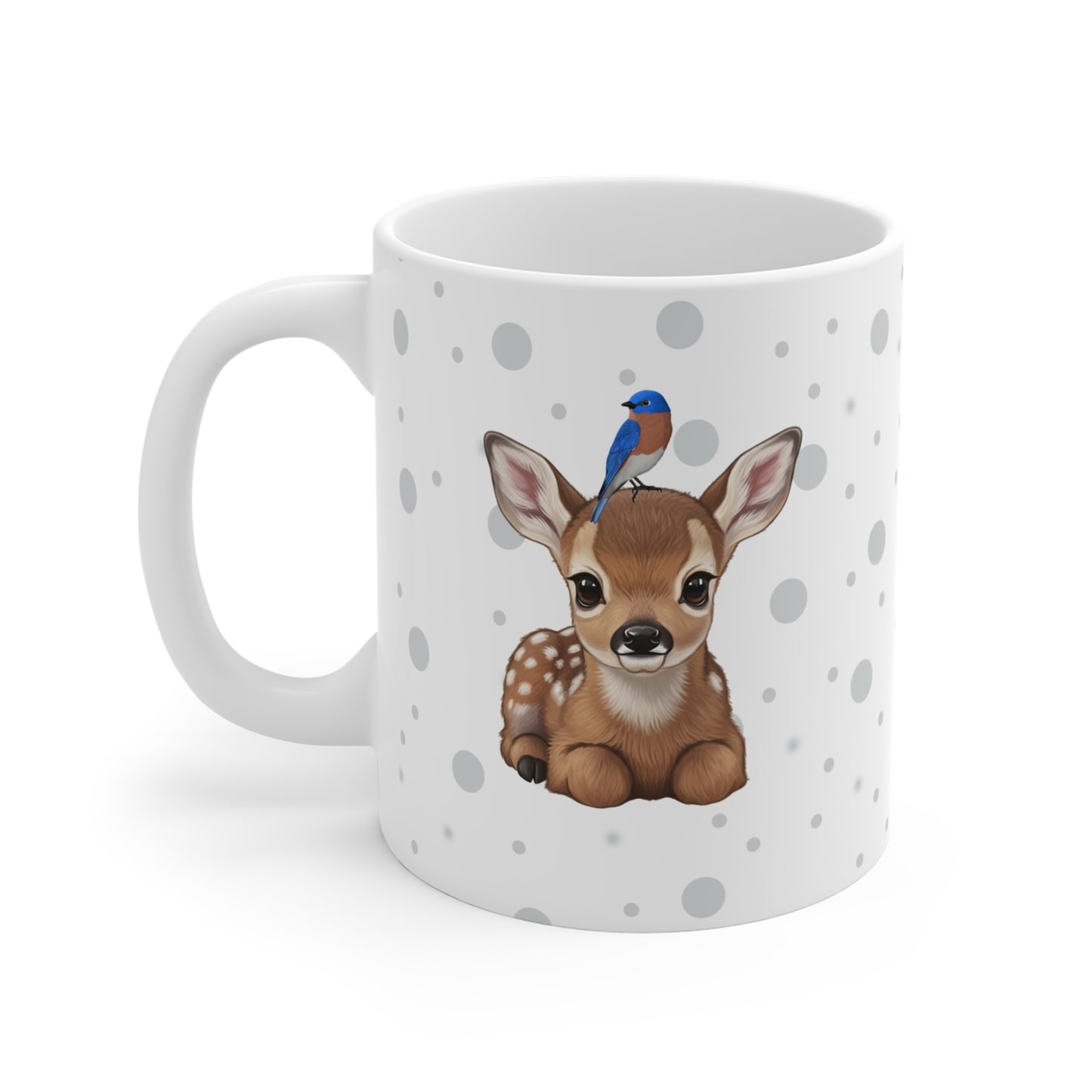 Cute Fawn Mug with Bluebird 11oz for Animal Lovers & Bird Watchers