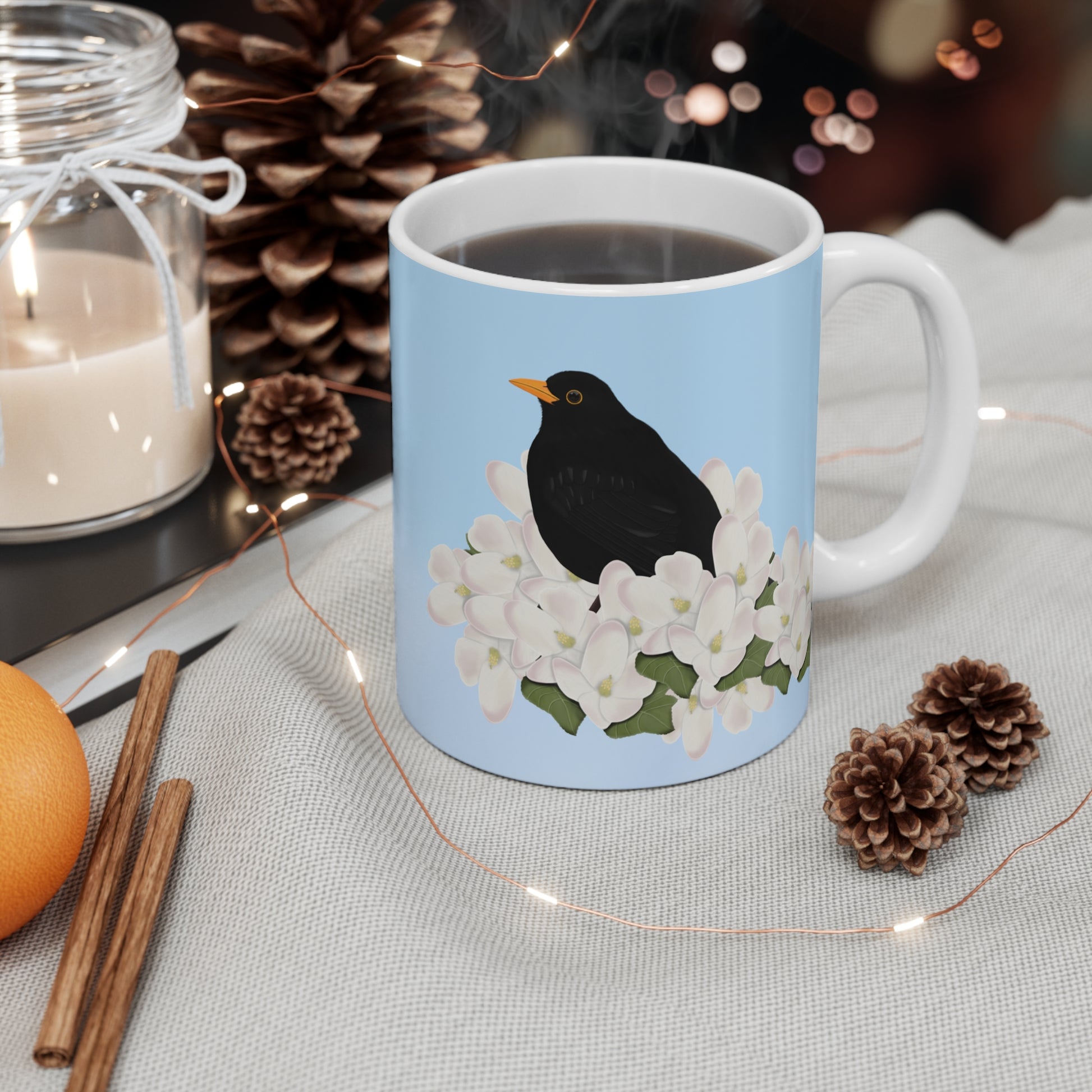 Blackbird Apple Spring Blossoms Bird Ceramic Mug 11oz - jz.birds