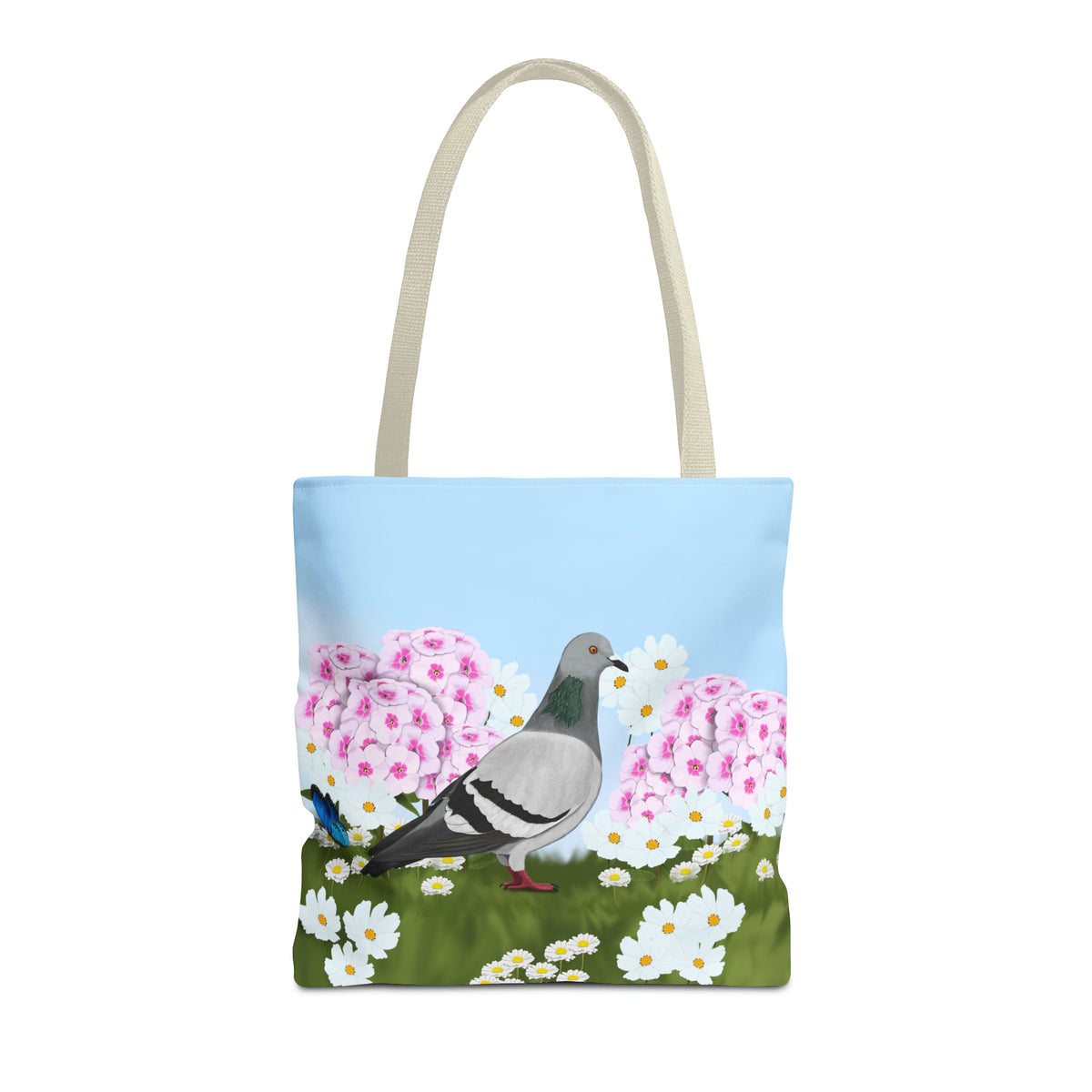 Pigeon in Summer Flowers Bird Tote Bag 16"x16" - jz.birds