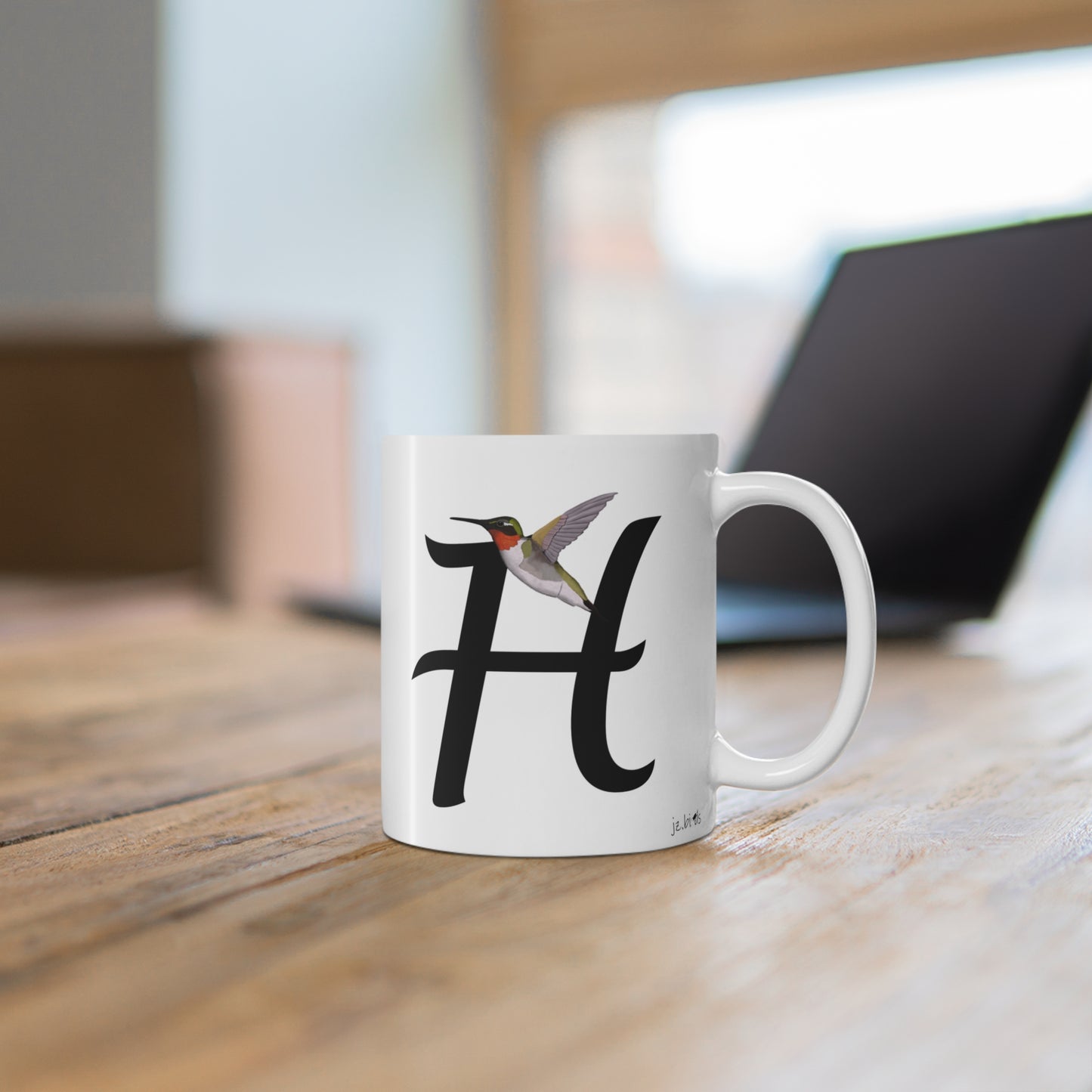 Hummingbird Letter H Bird Ceramic Mug 11oz White