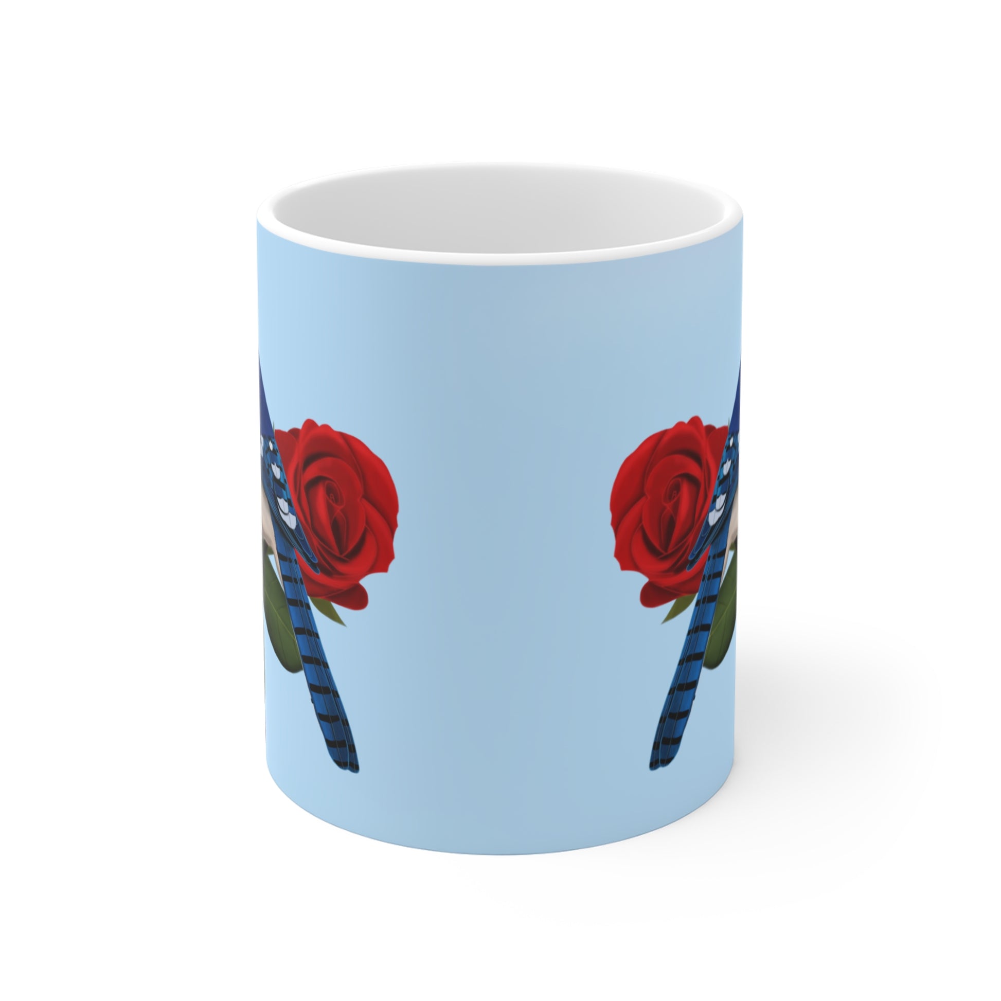 Blue Jay and Cardinal on a Rose Valentine's Day Bird Ceramic Mug 11oz - jz.birds