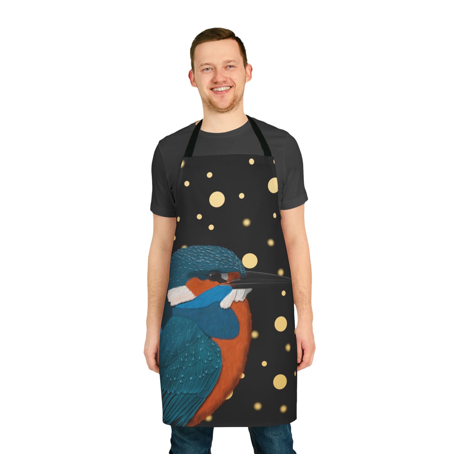 Kingfisher Golden Dots Birdlover Bird Art Apron Black