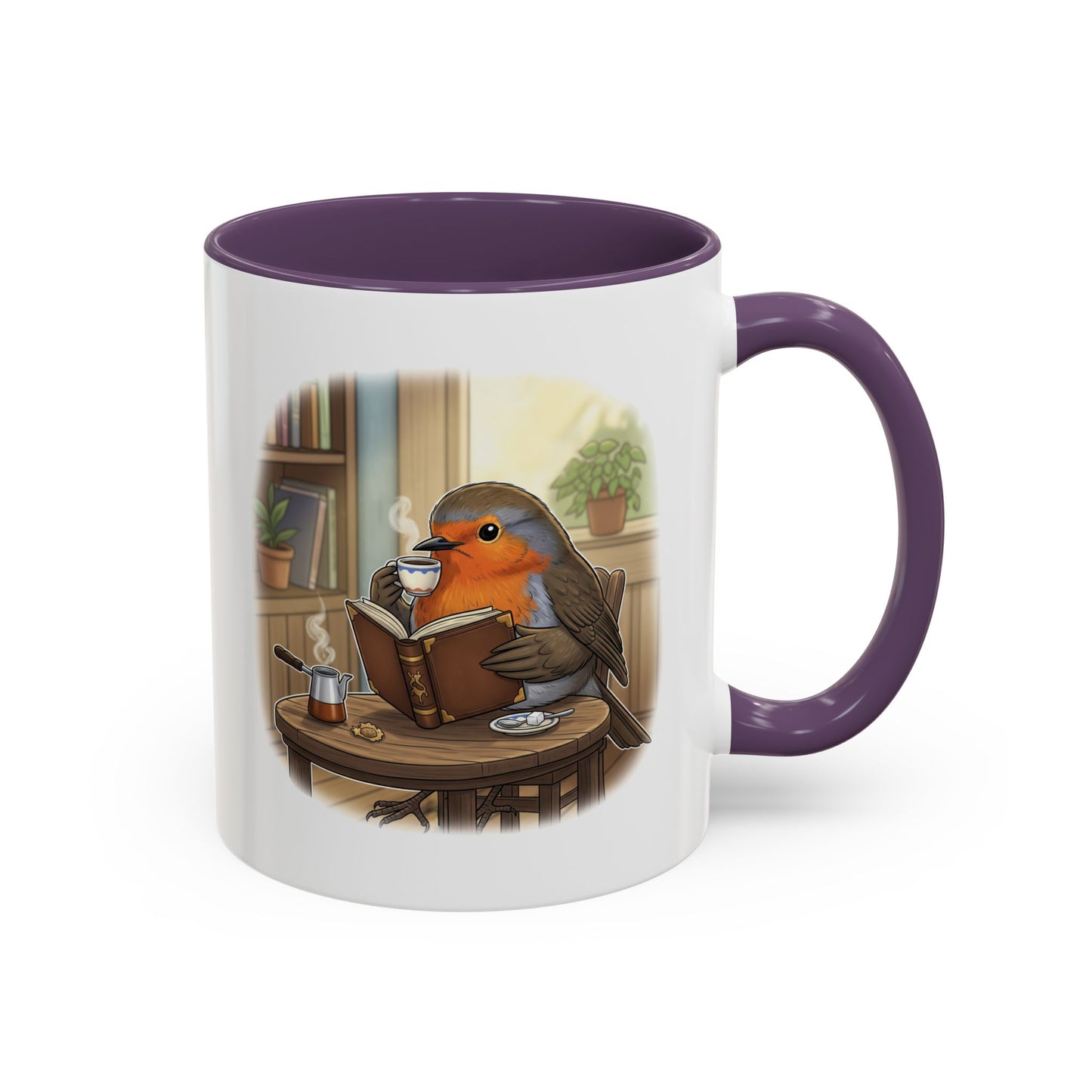 Robin Reads Books and Drinks Coffee Bird Mug for Bird and Book Lovers