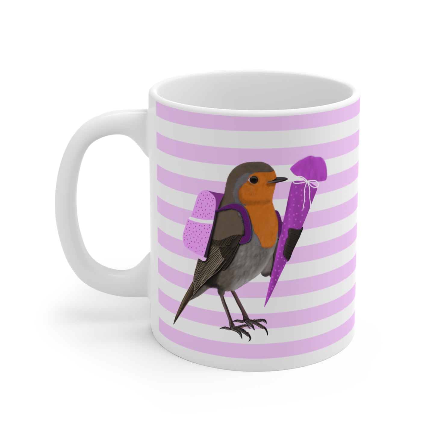 Robin School Enrollment First Day at School Bird Ceramic Mug 11oz Pink