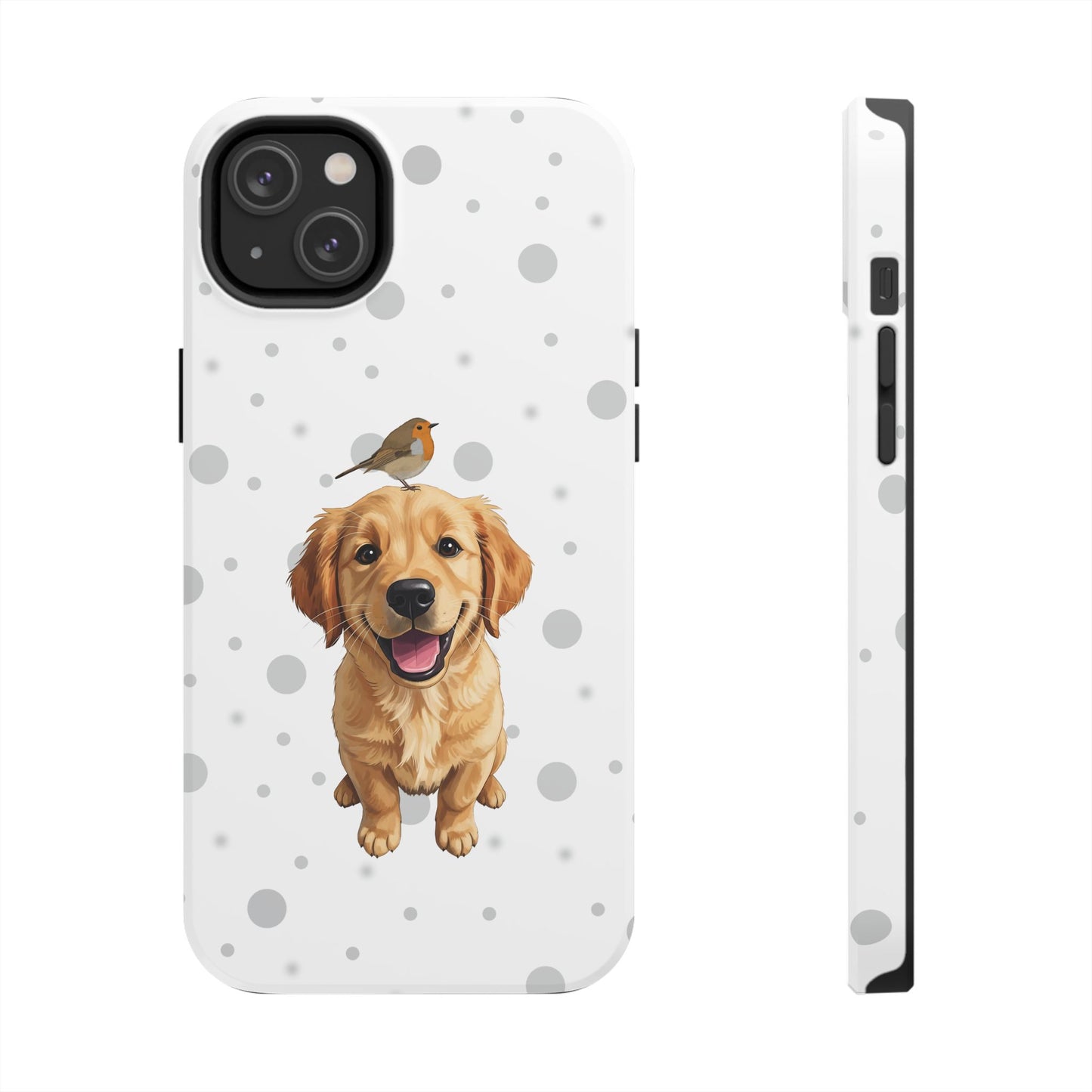 Cute Golden Retriever with European Robin Animal iPhone Case - Dual-Layer PC/TPU Protective Cover for iPhone